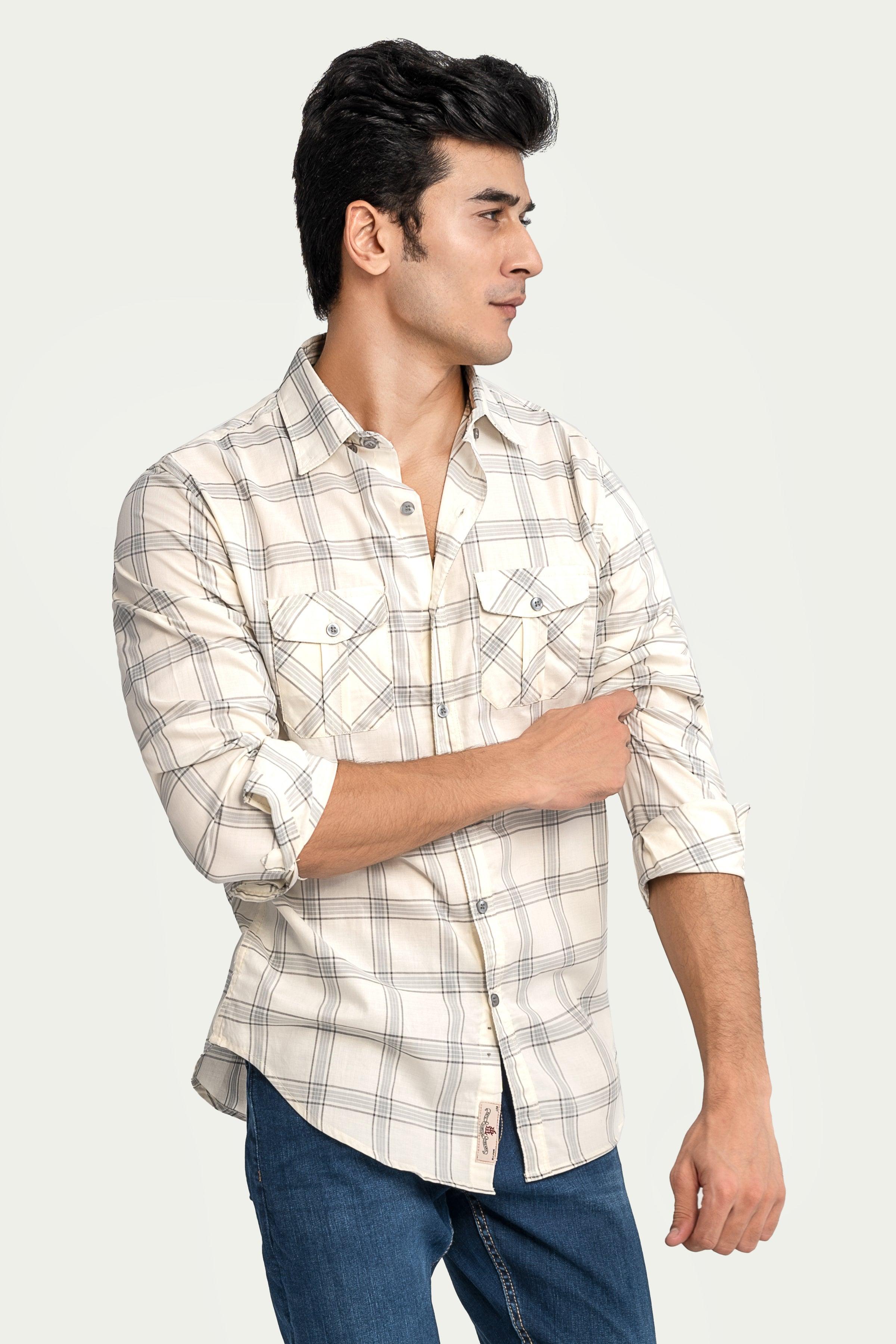 CASUAL SHIRT GREY CHECK at Charcoal Clothing