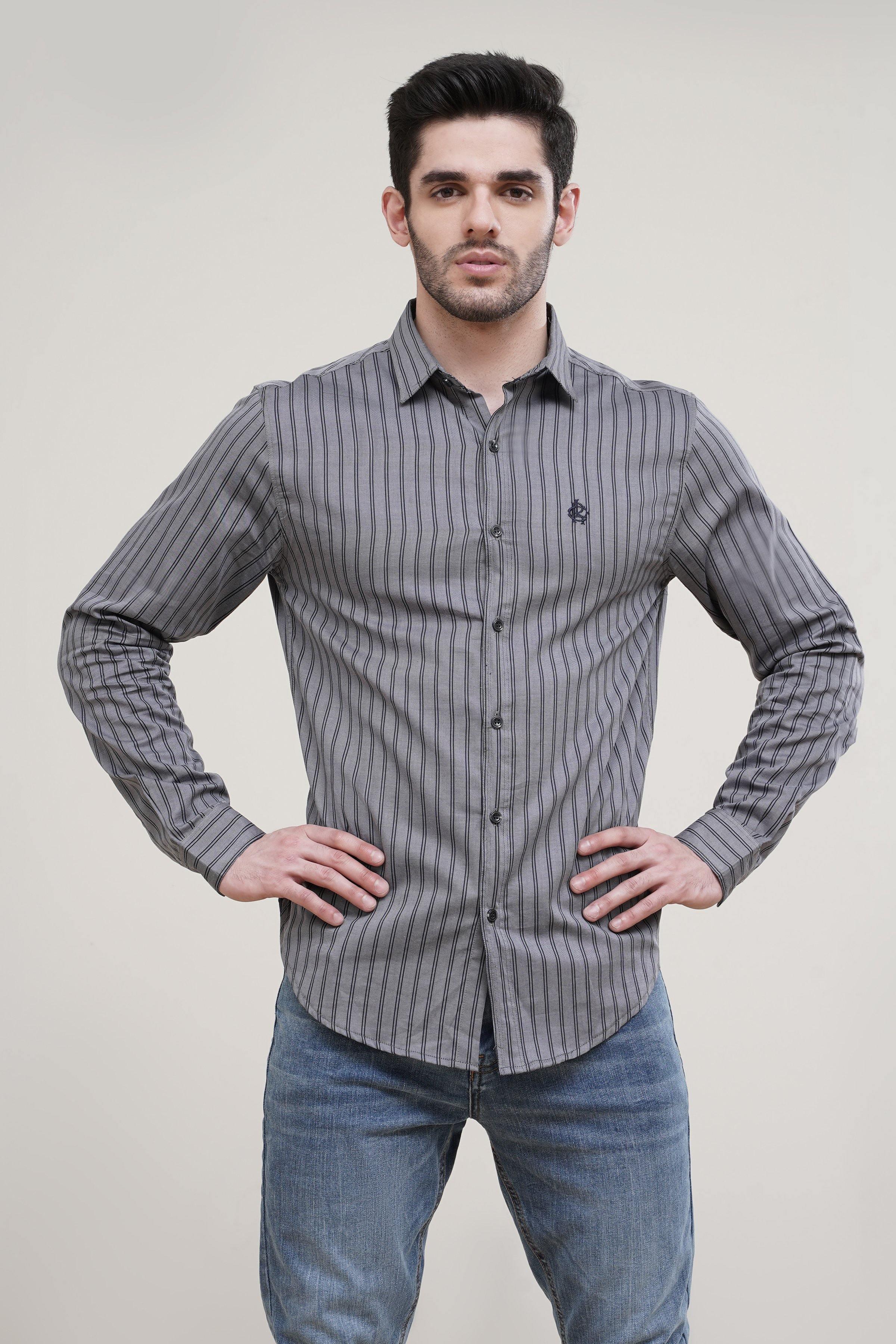 CASUAL SHIRT GREY LINE at Charcoal Clothing