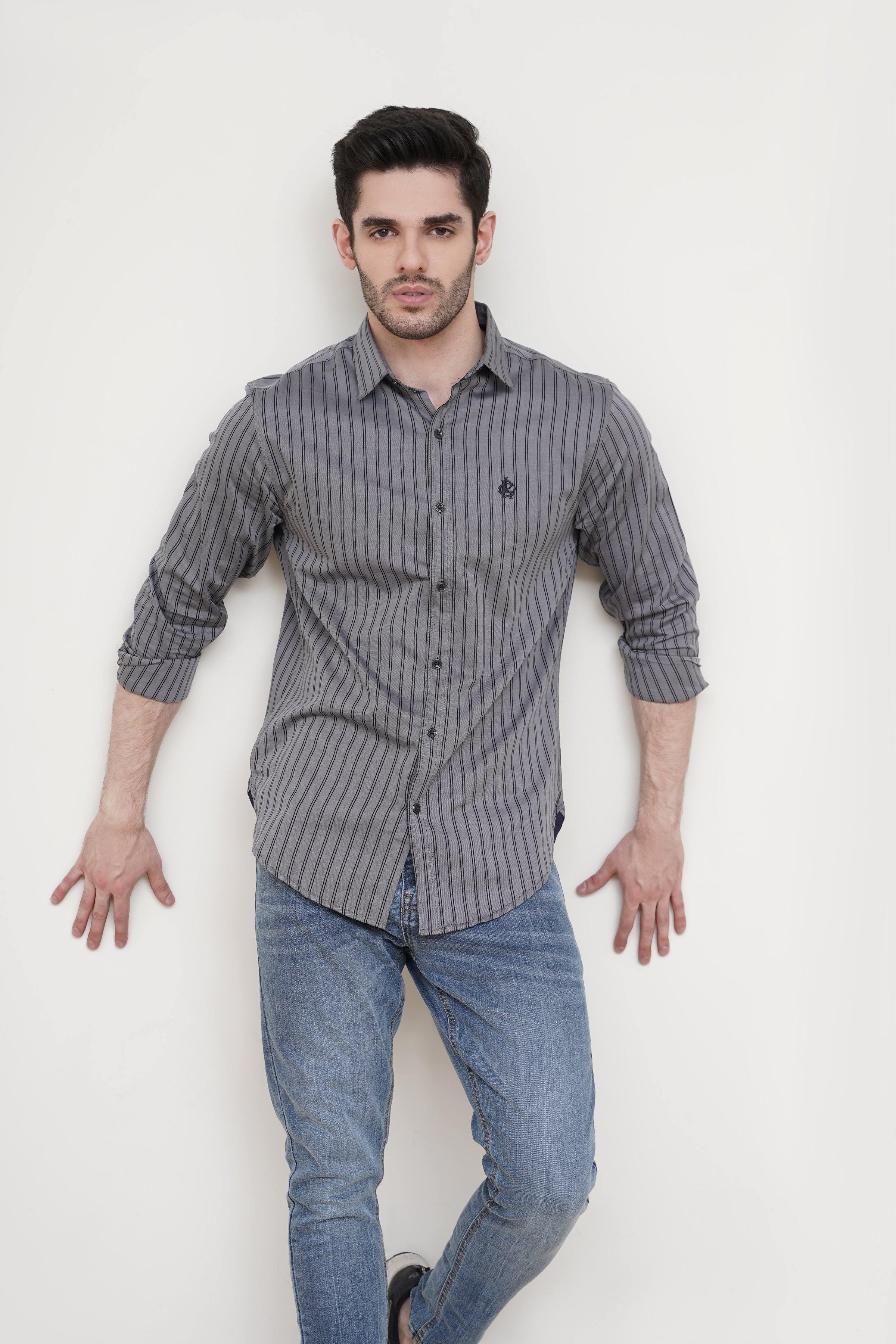 CASUAL SHIRT GREY LINE at Charcoal Clothing