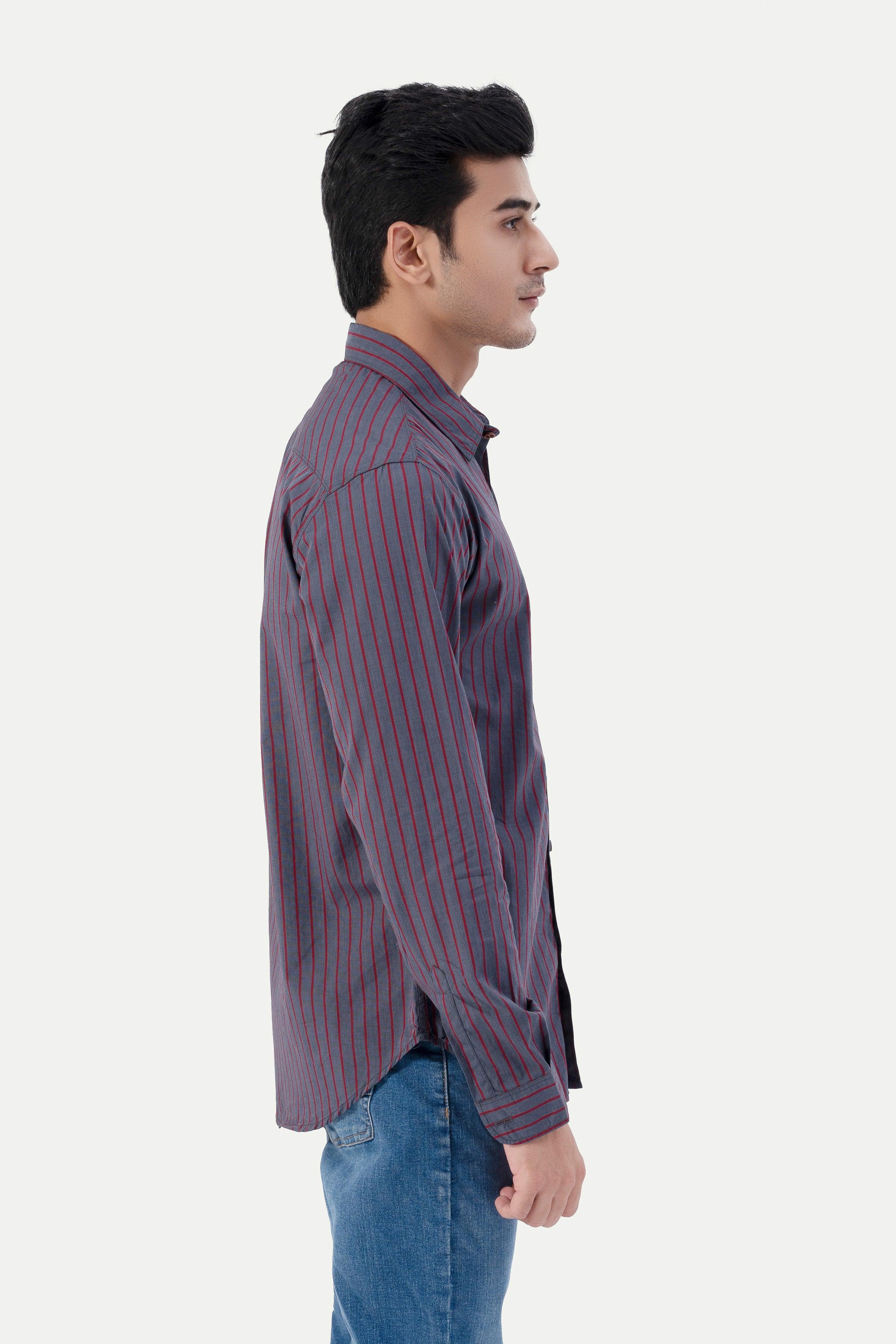 CASUAL SHIRT GREY MAROON at Charcoal Clothing