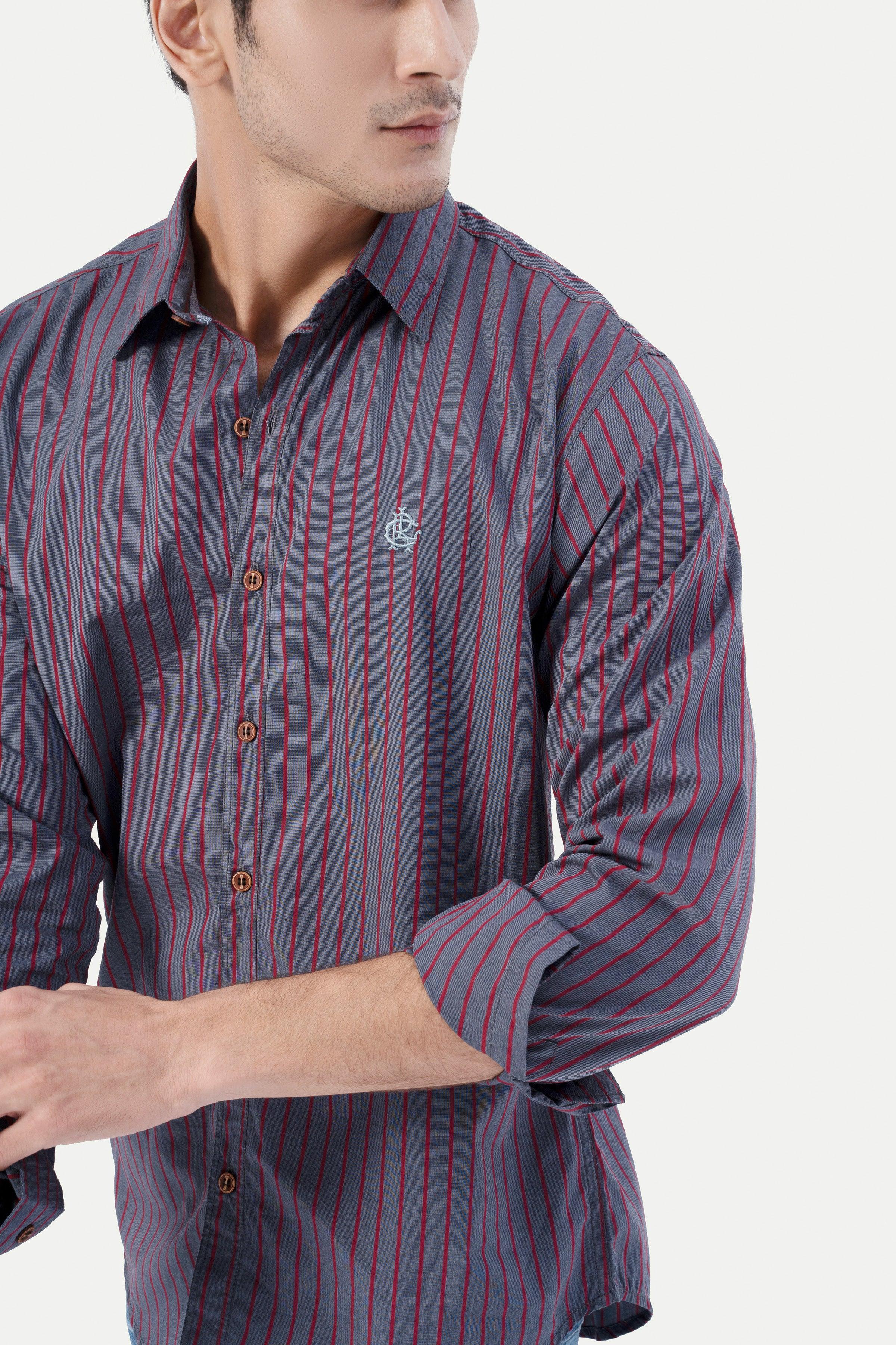 CASUAL SHIRT GREY MAROON at Charcoal Clothing