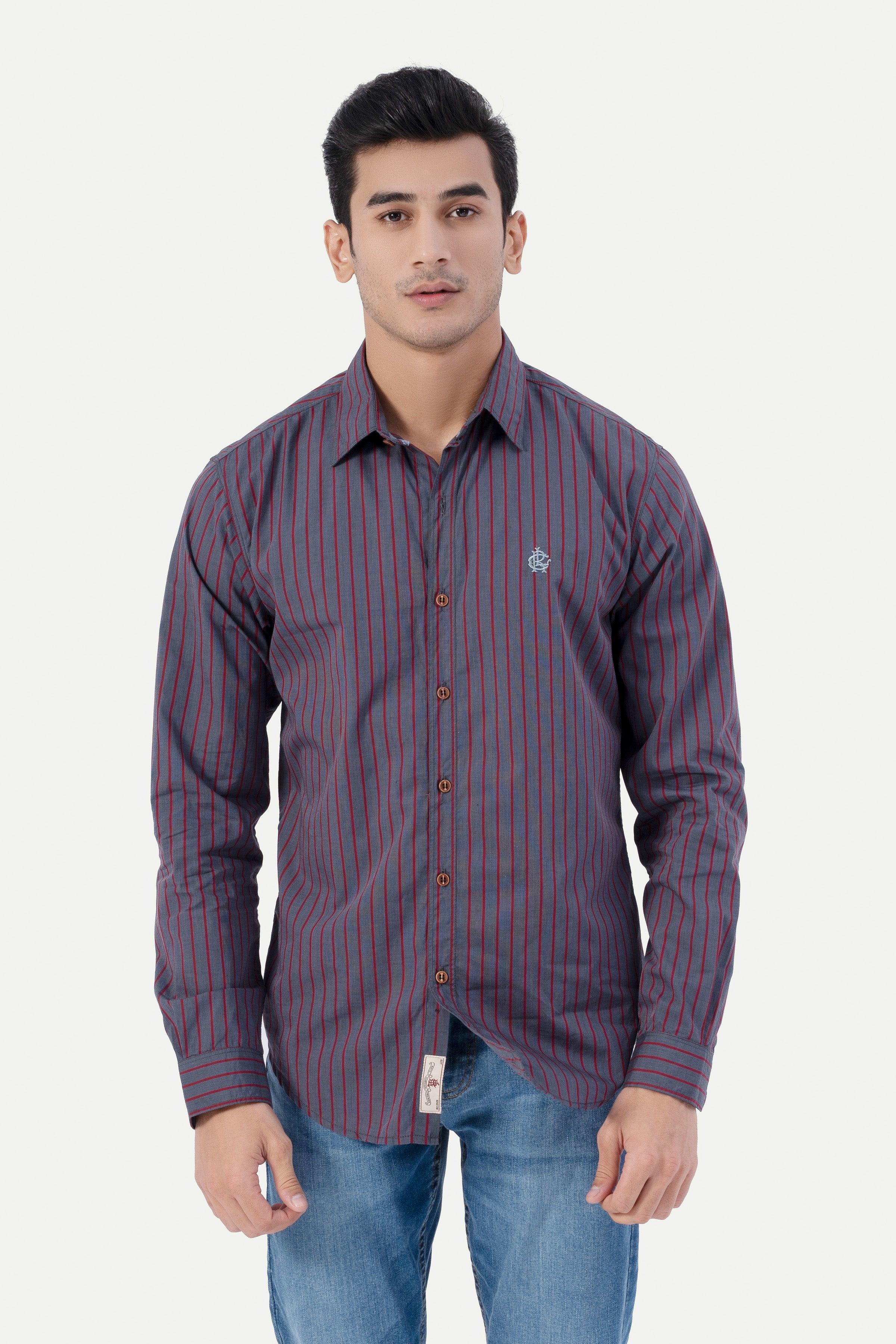 CASUAL SHIRT GREY MAROON at Charcoal Clothing