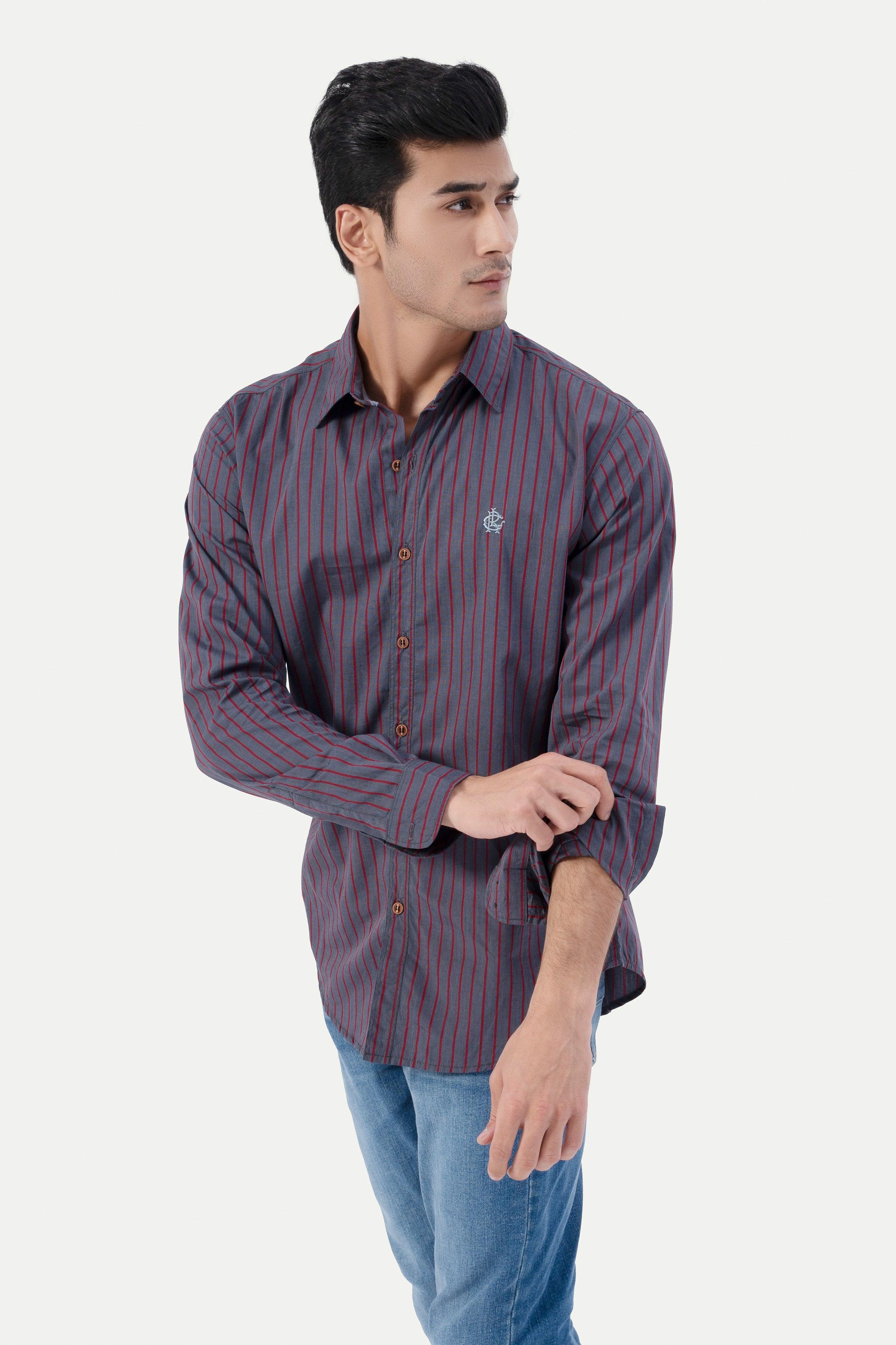 CASUAL SHIRT GREY MAROON at Charcoal Clothing