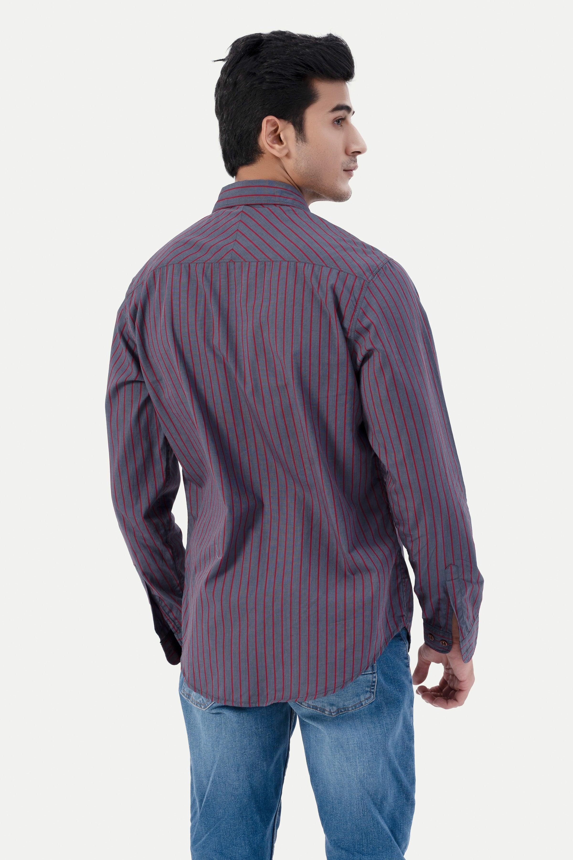 CASUAL SHIRT GREY MAROON at Charcoal Clothing