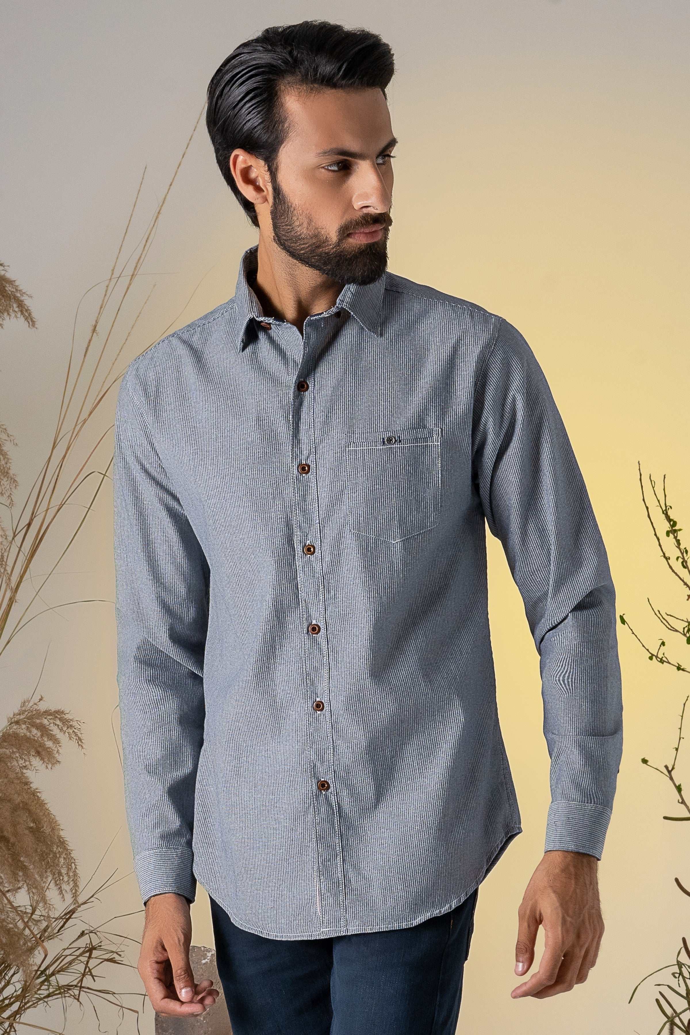 CASUAL SHIRT GREY STRIPES at Charcoal Clothing