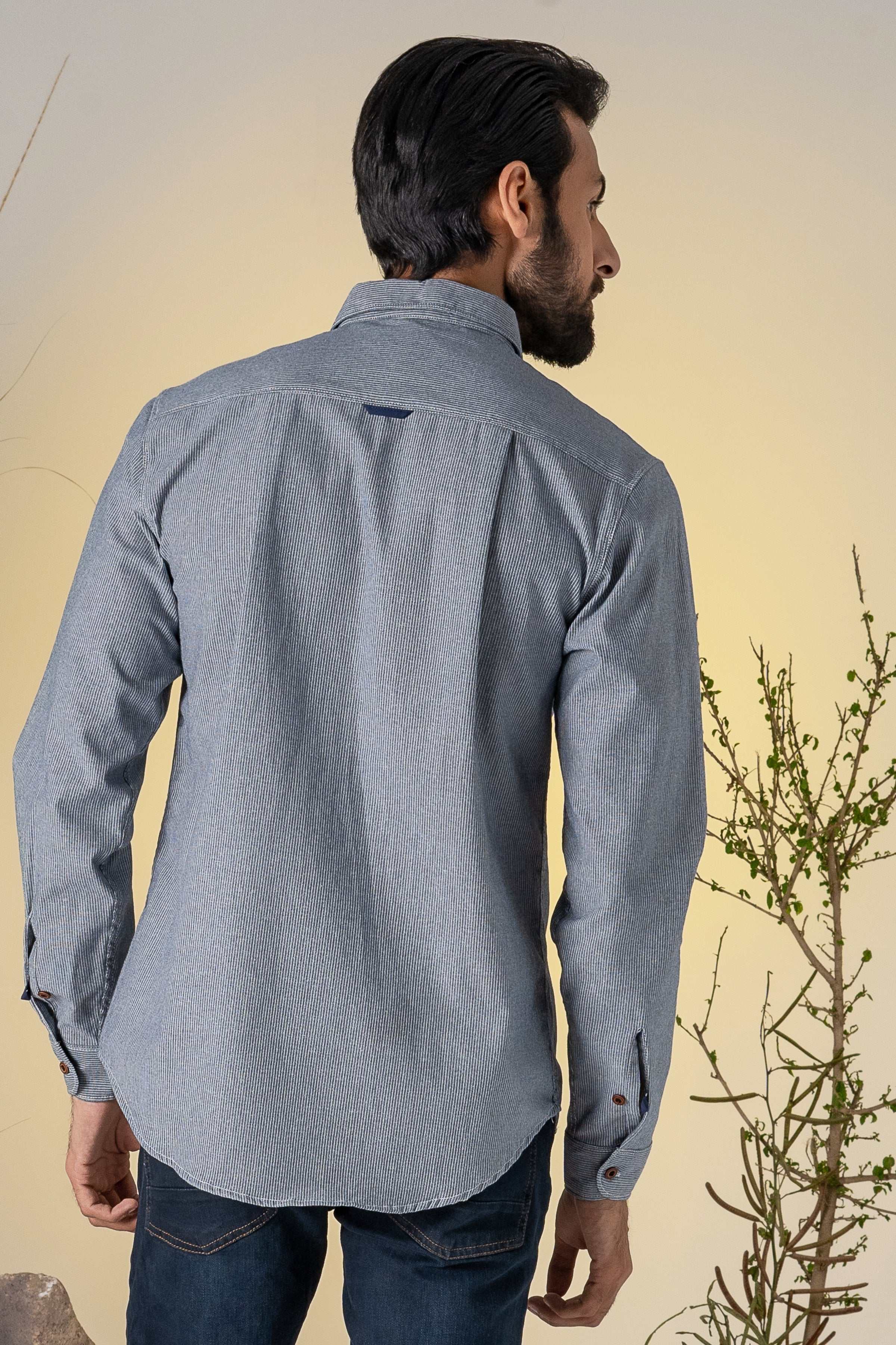 CASUAL SHIRT GREY STRIPES at Charcoal Clothing