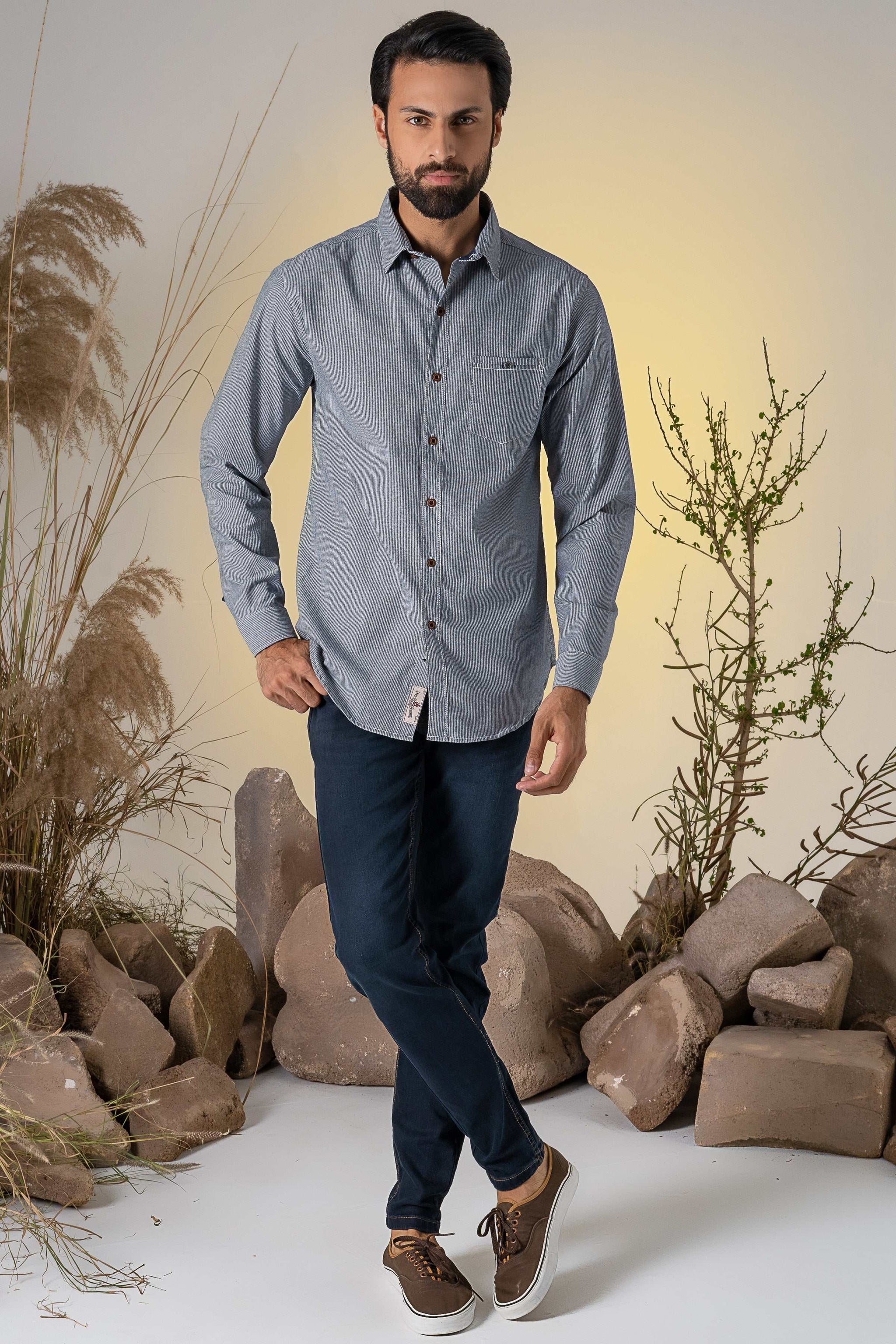 DYLAN GRAY Mens Blue Striped Casual Shirt main image 1
