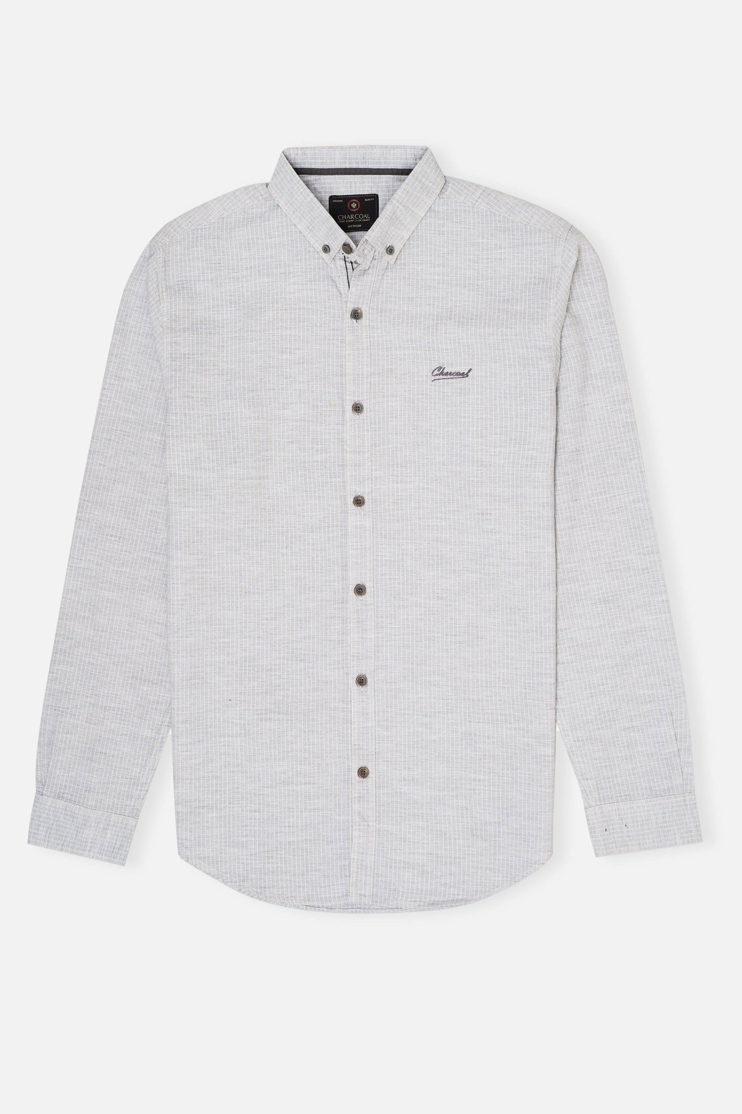 Casual button-up shirt in light gray with long sleeves and a point collar