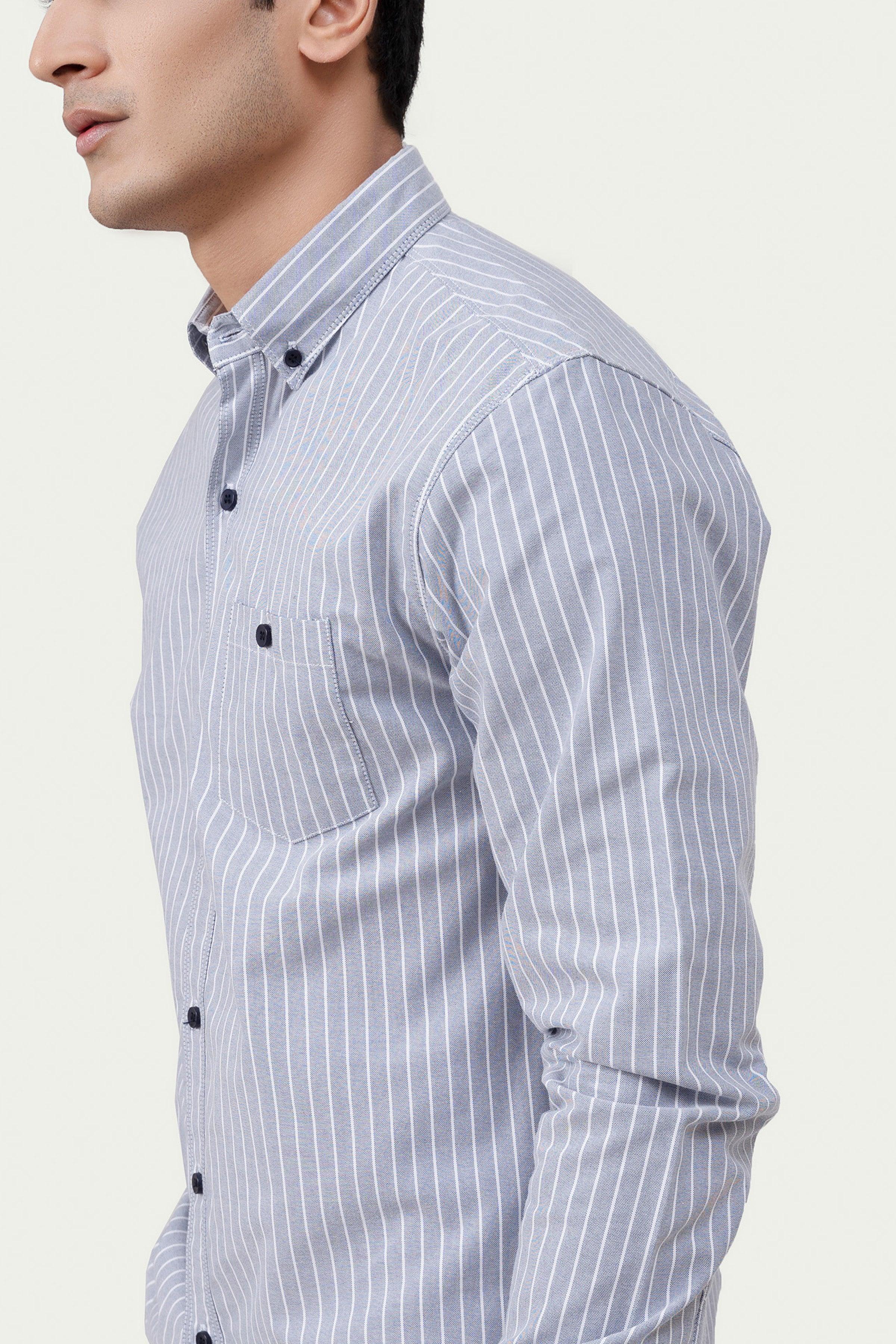 CASUAL SHIRT GREY WHITE STRIPES at Charcoal Clothing