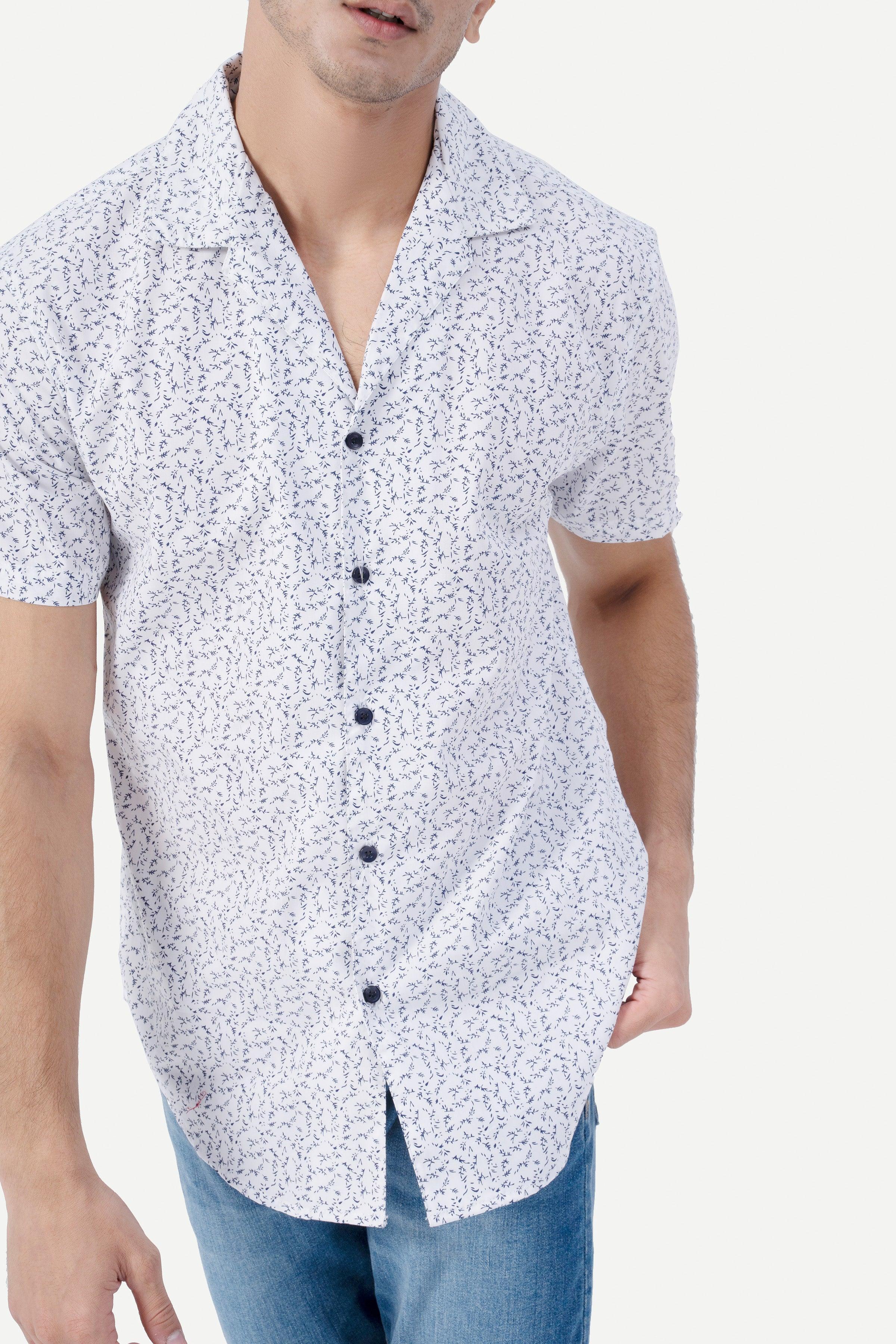 CASUAL SHIRT HALF SLEEVE CUBIN COLLAR WHITE at Charcoal Clothing