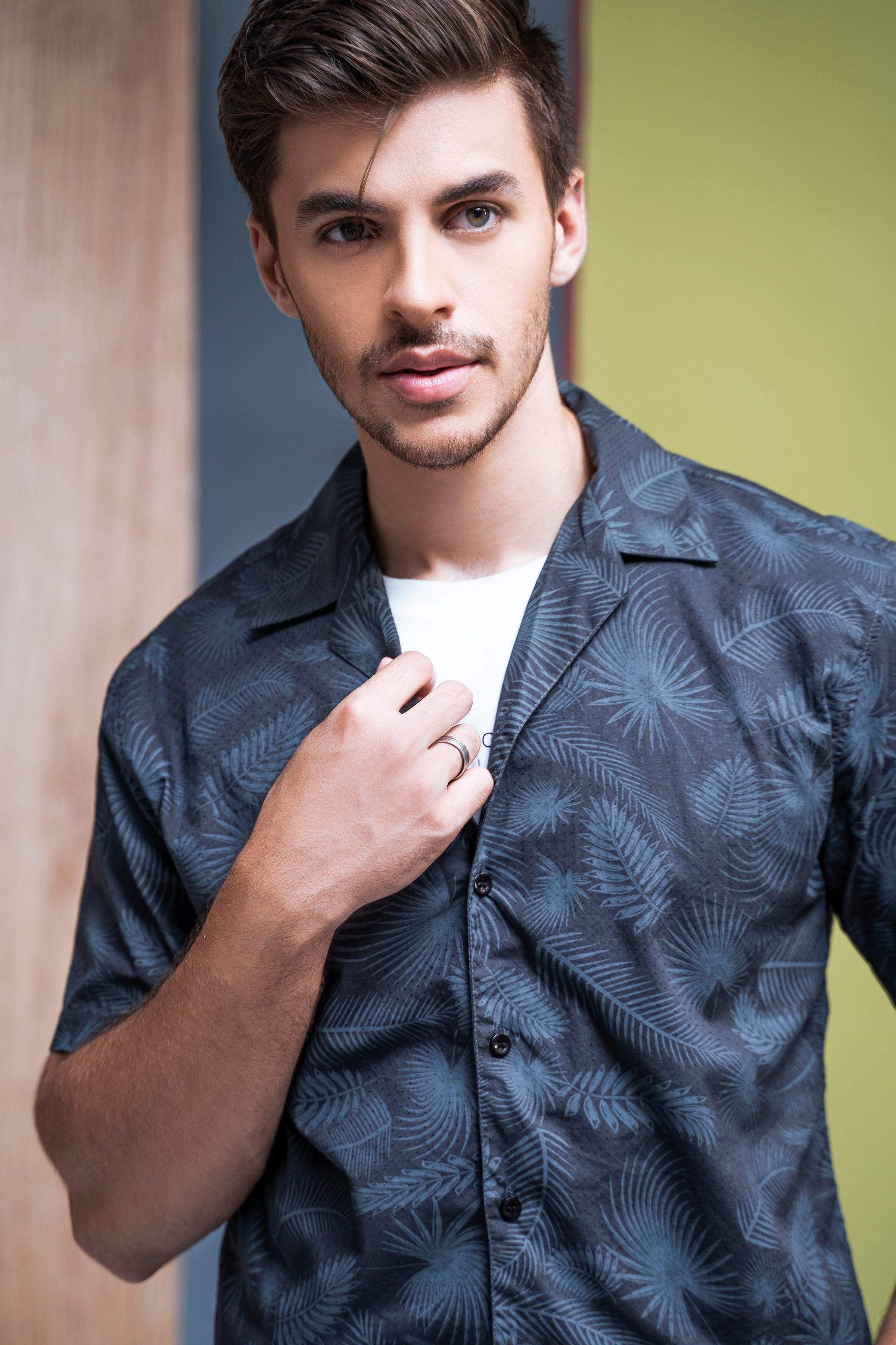 CASUAL SHIRT HALF SLEEVES GREY at Charcoal Clothing