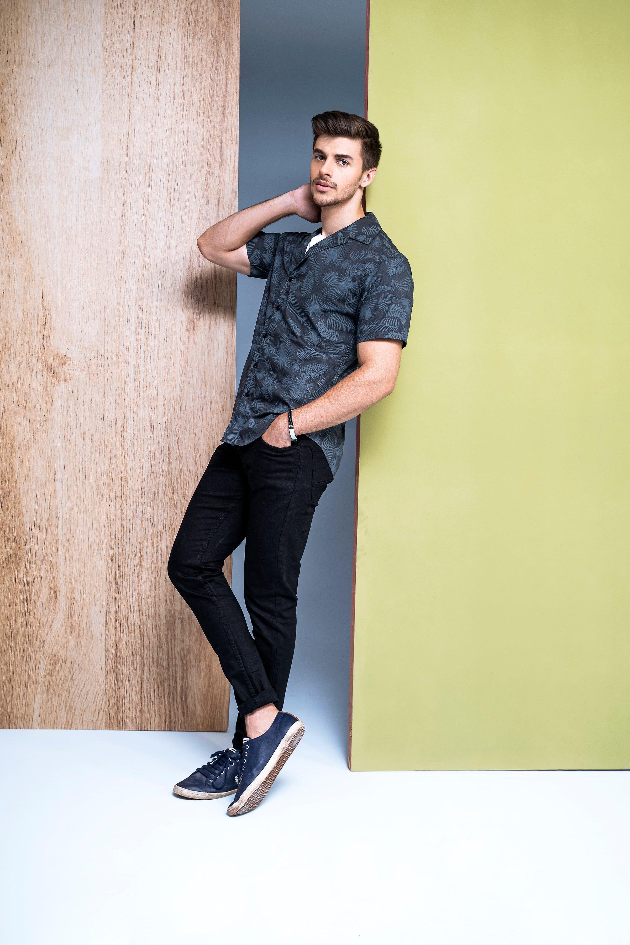 CASUAL SHIRT HALF SLEEVES GREY at Charcoal Clothing