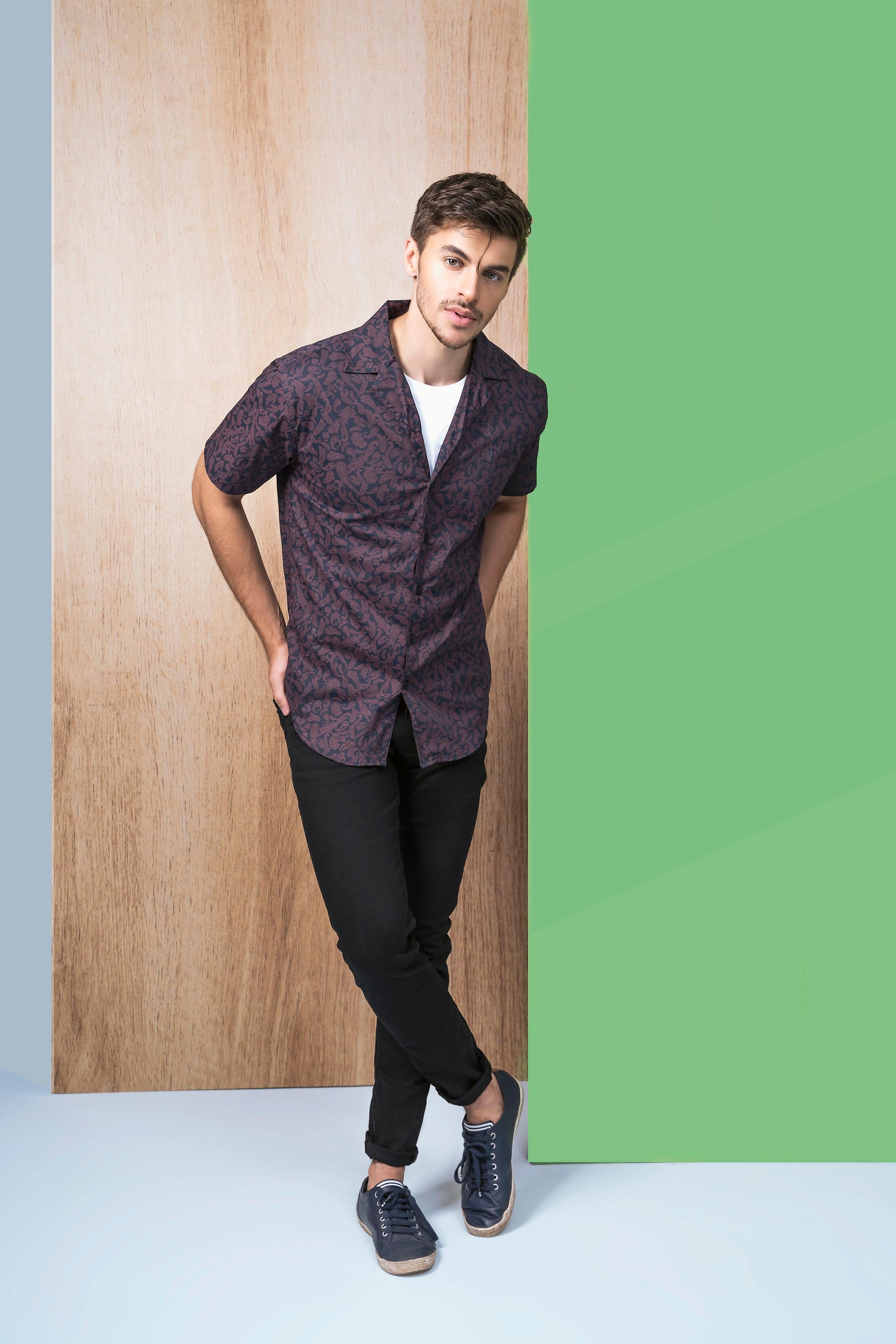 CASUAL SHIRT HALF SLEEVES MAROON at Charcoal Clothing