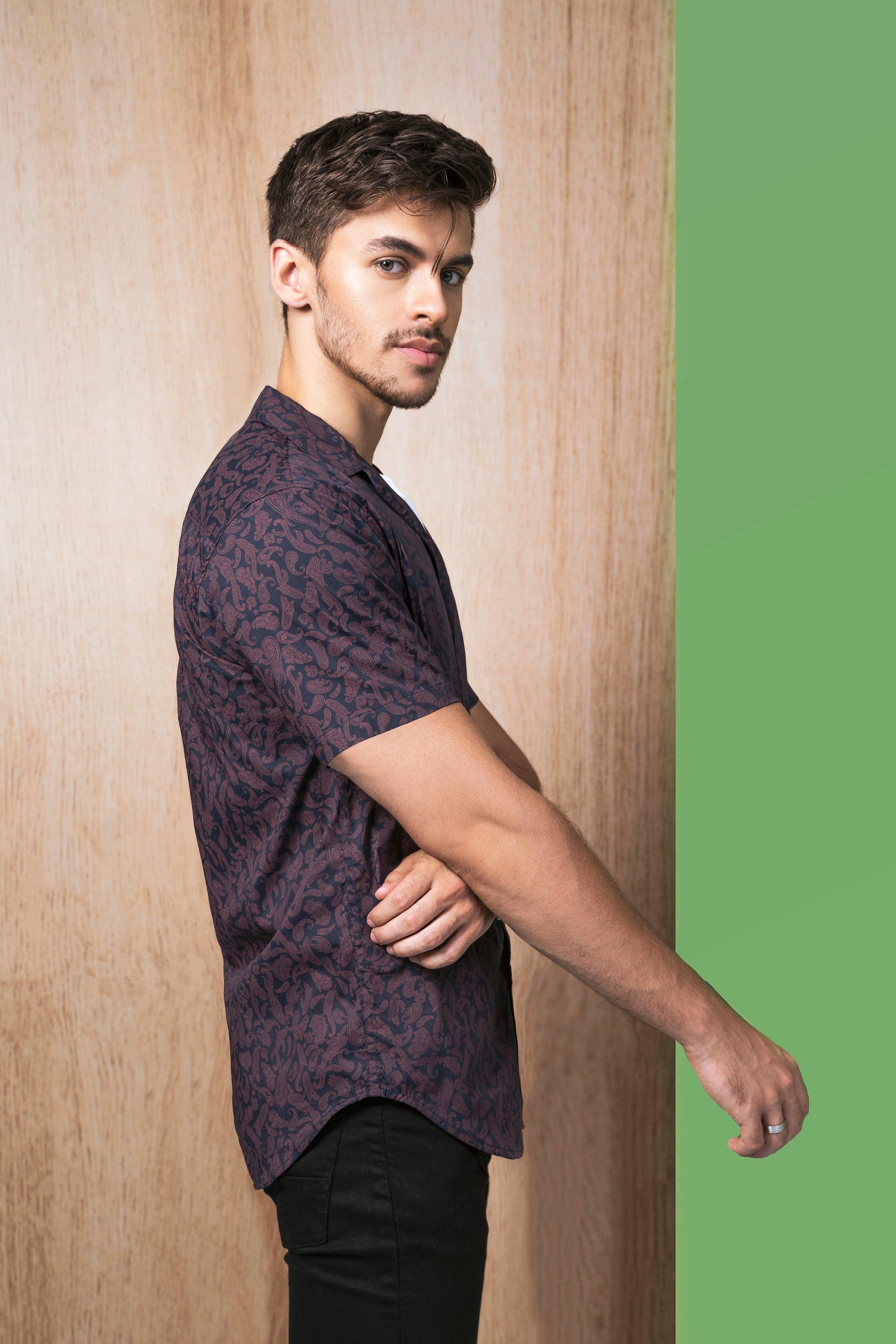 CASUAL SHIRT HALF SLEEVES MAROON at Charcoal Clothing