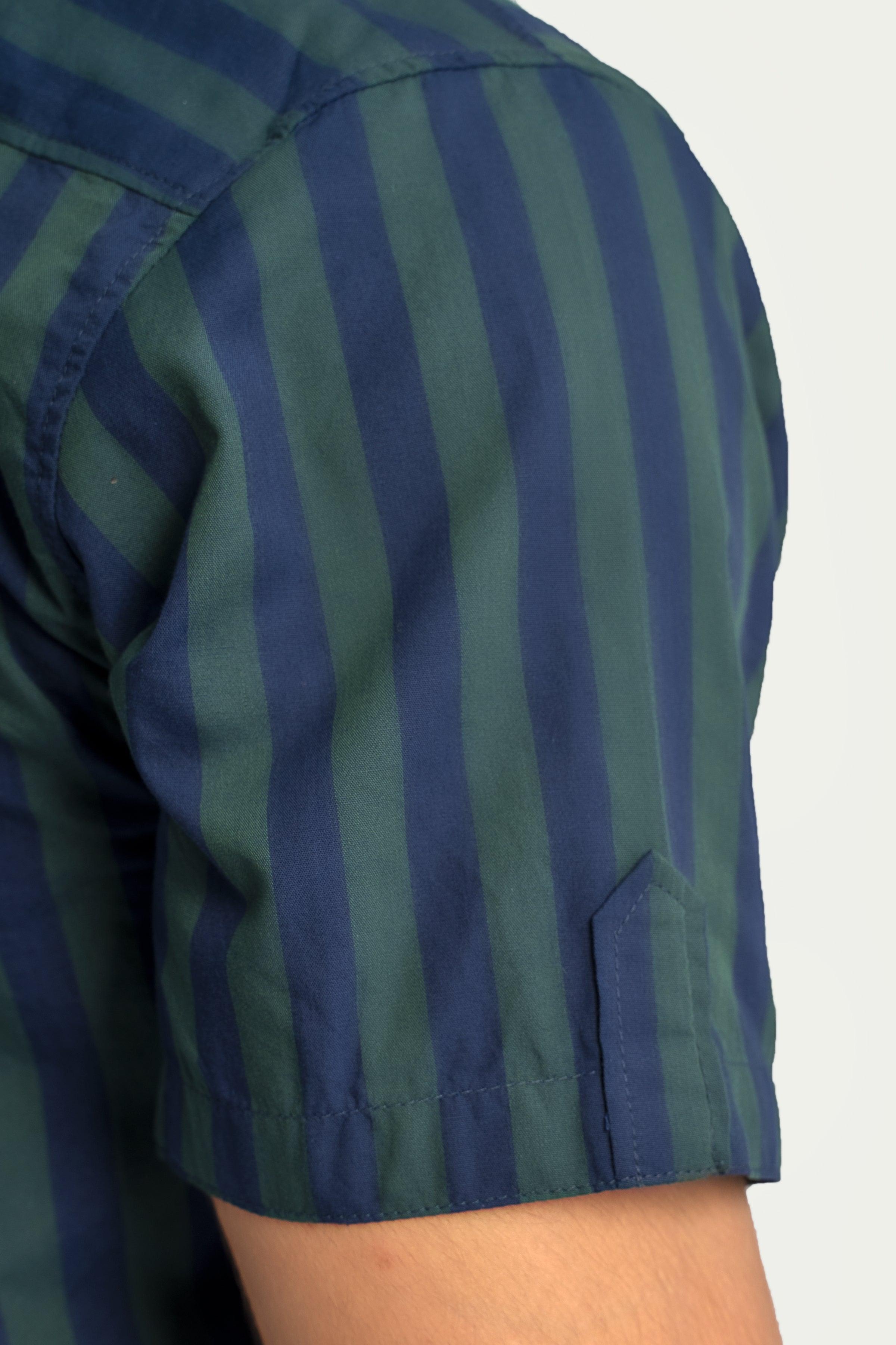 CASUAL SHIRT HALF SLEEVES NAVY GREEN STRIPES at Charcoal Clothing