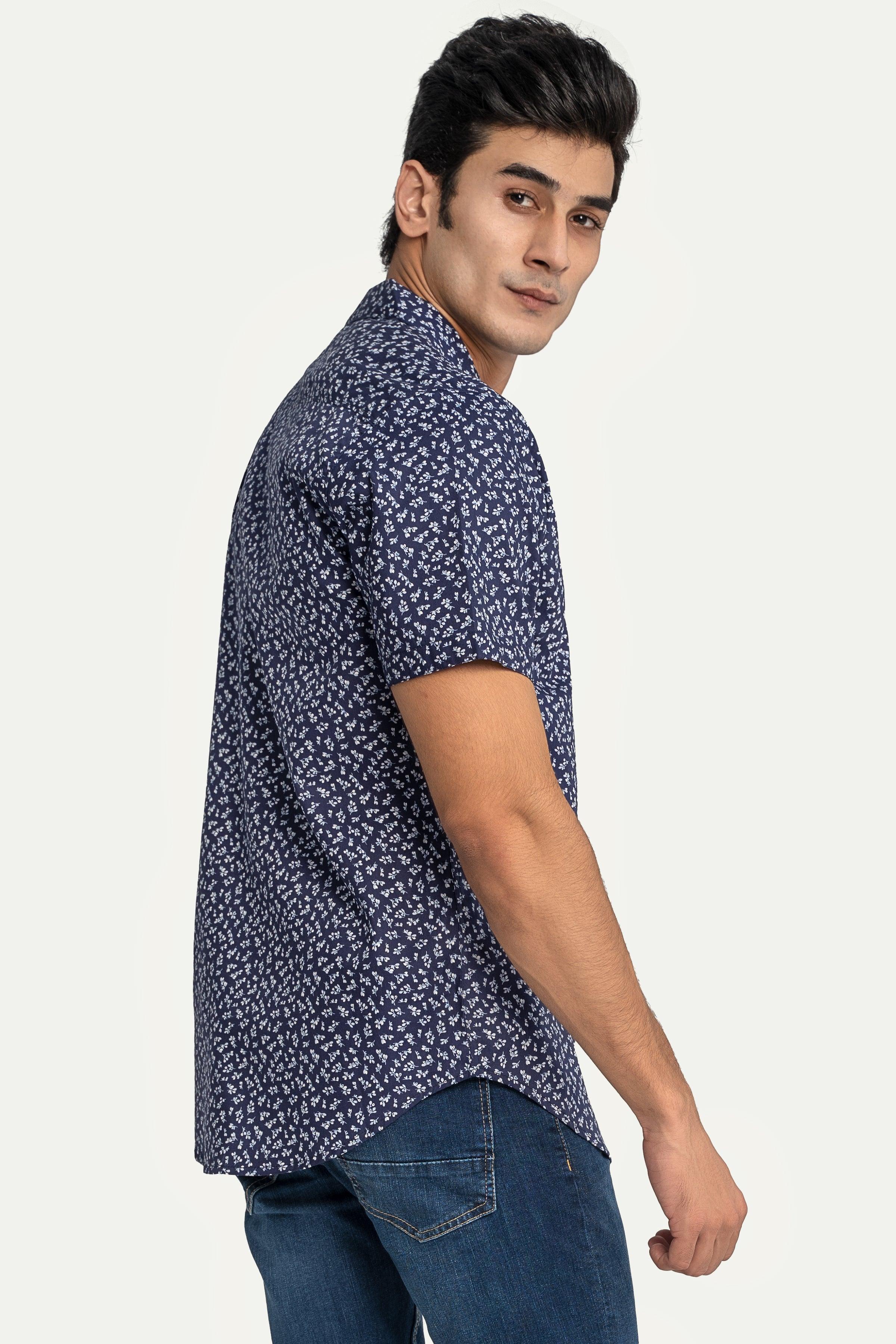 CASUAL SHIRT HALF SLEEVES NAVY at Charcoal Clothing