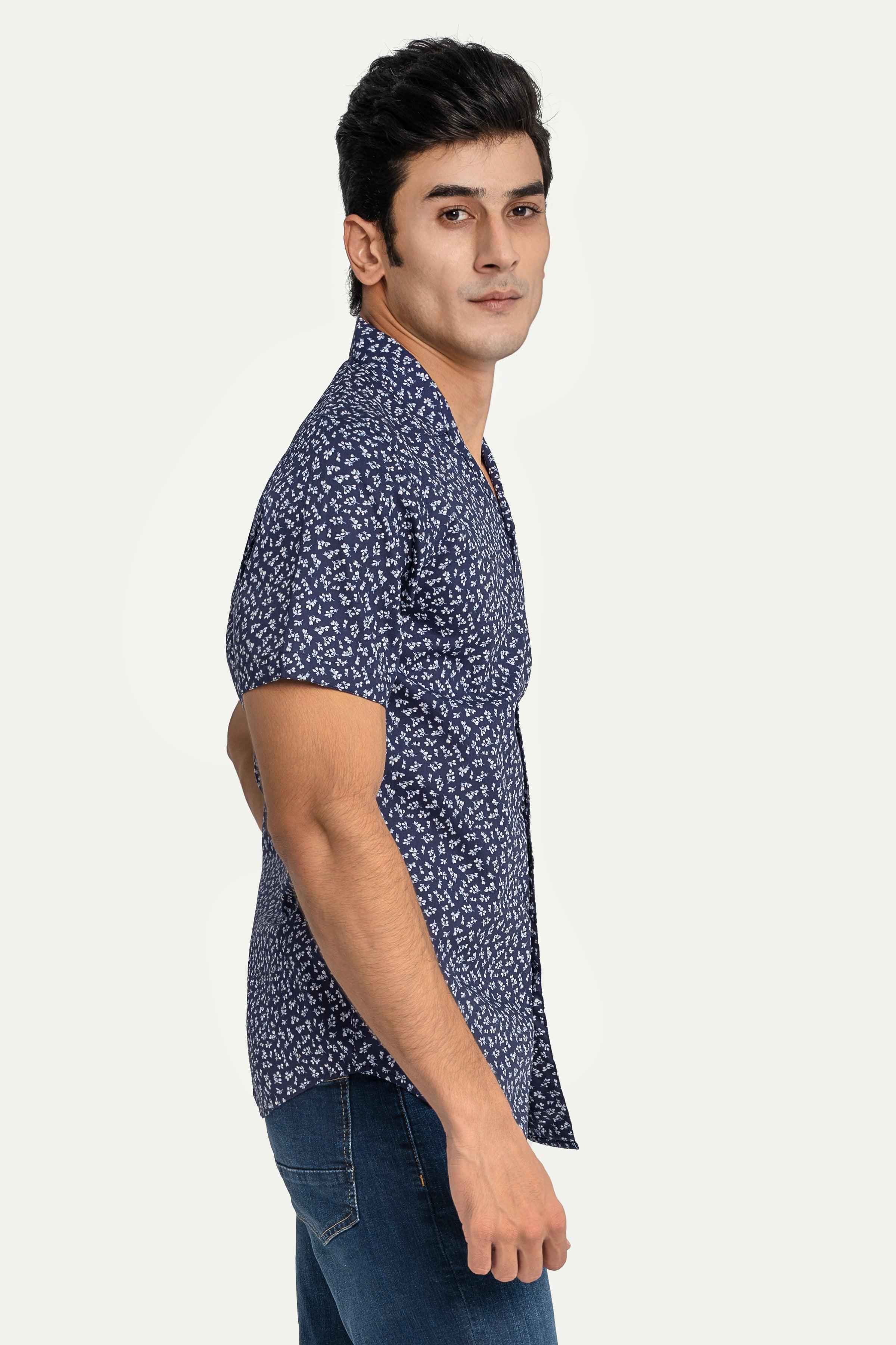 CASUAL SHIRT HALF SLEEVES NAVY at Charcoal Clothing