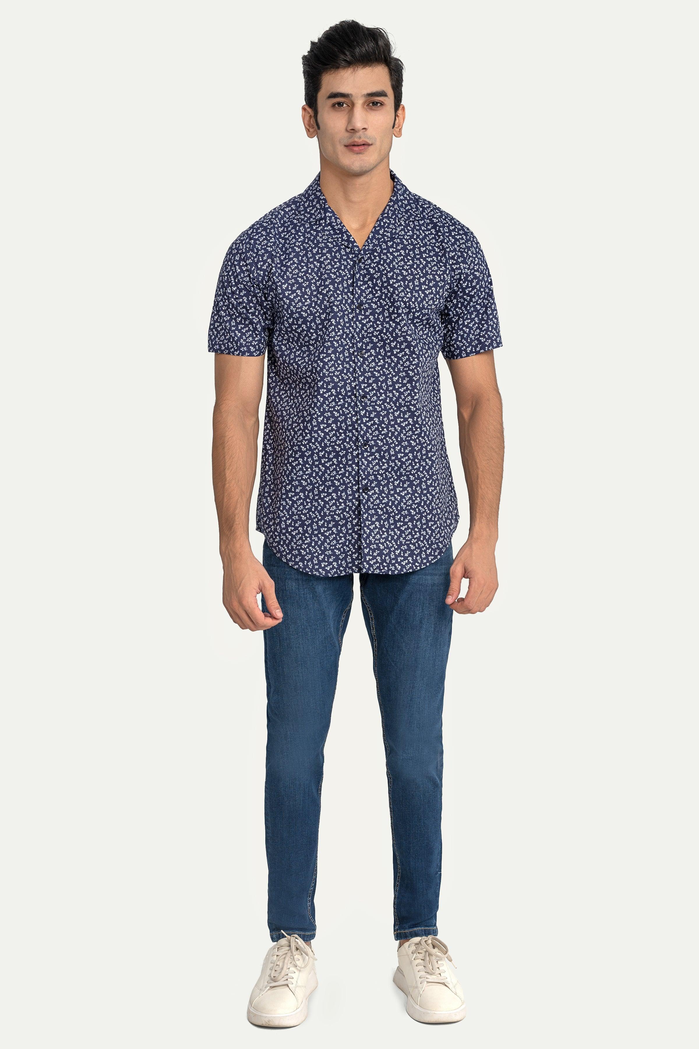 CASUAL SHIRT HALF SLEEVES NAVY at Charcoal Clothing