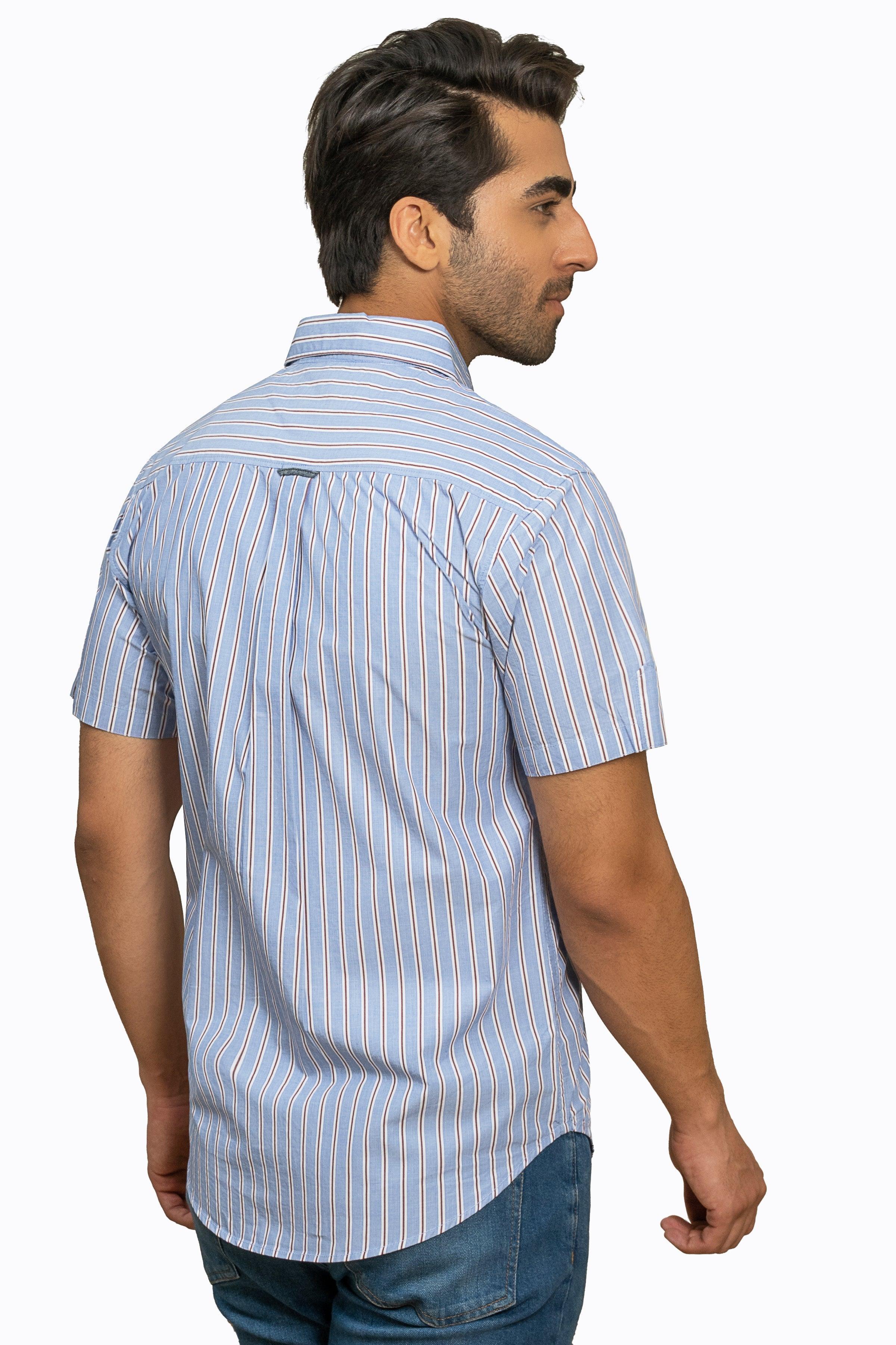 CASUAL SHIRT HALF SLEEVES SKY WHITE LINE at Charcoal Clothing