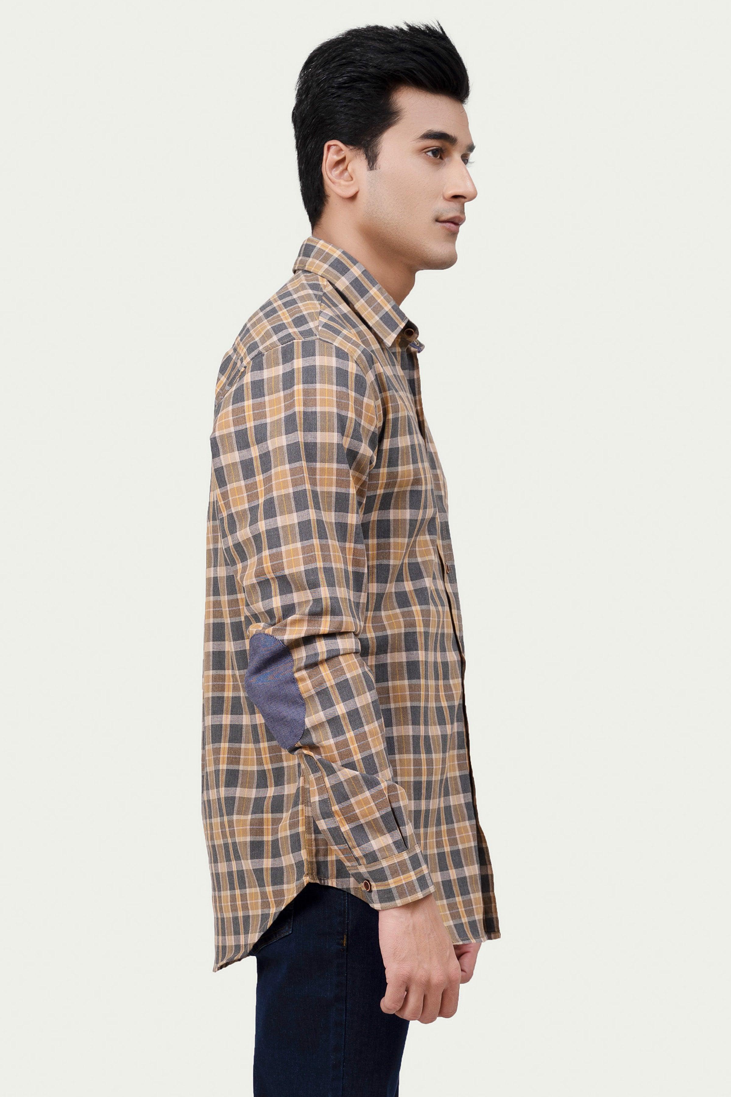 CASUAL SHIRT KHAKI CHECK at Charcoal Clothing