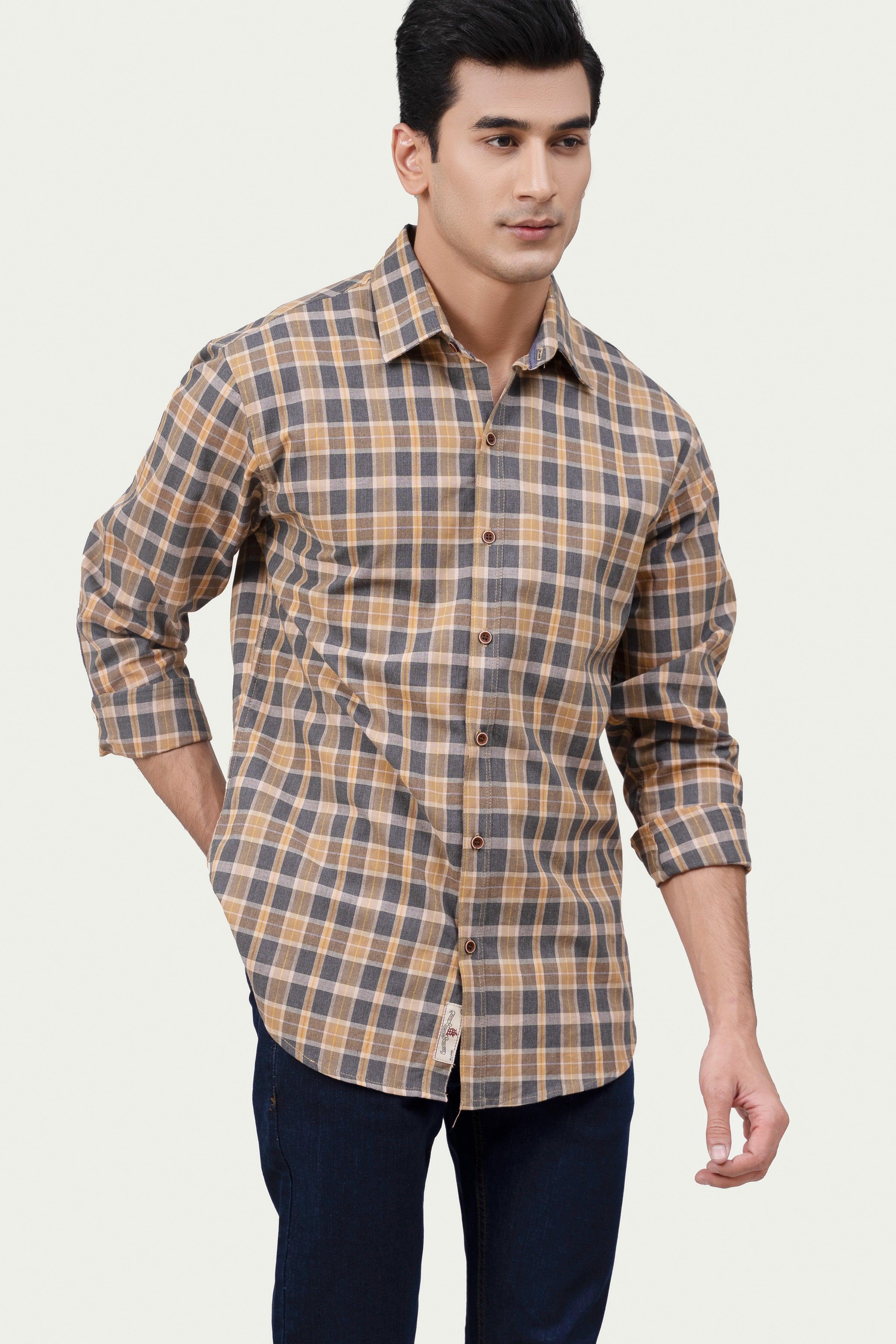 CASUAL SHIRT KHAKI CHECK at Charcoal Clothing