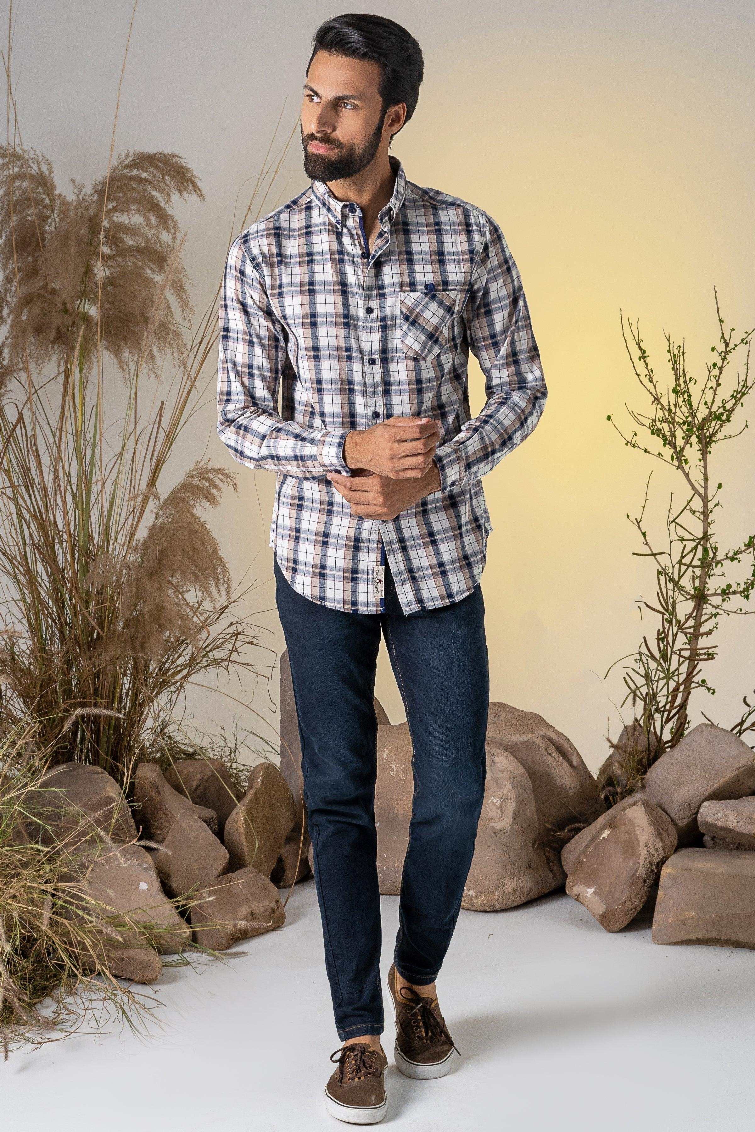 CASUAL SHIRT KHAKI NAVY at Charcoal Clothing