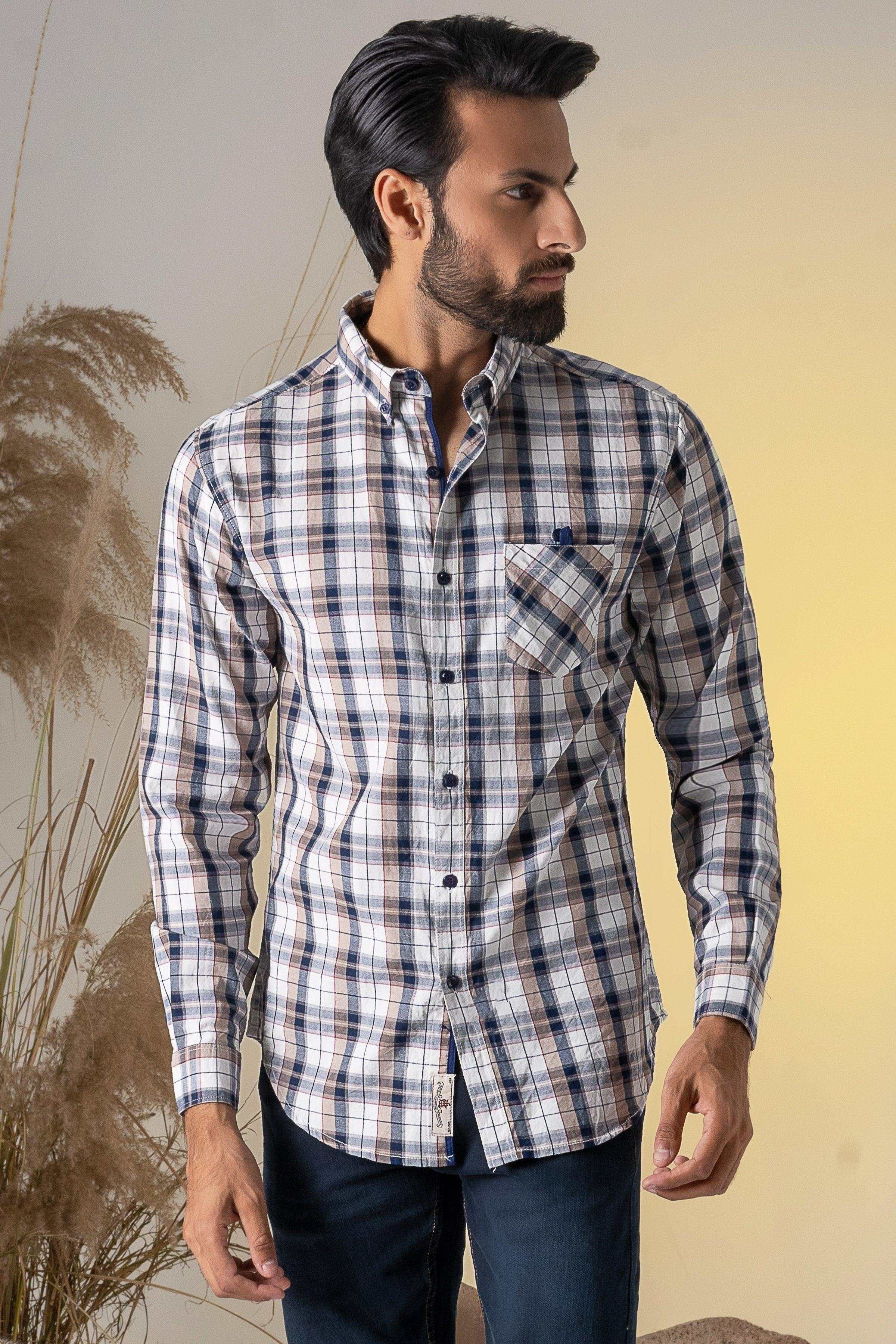 CASUAL SHIRT KHAKI NAVY at Charcoal Clothing