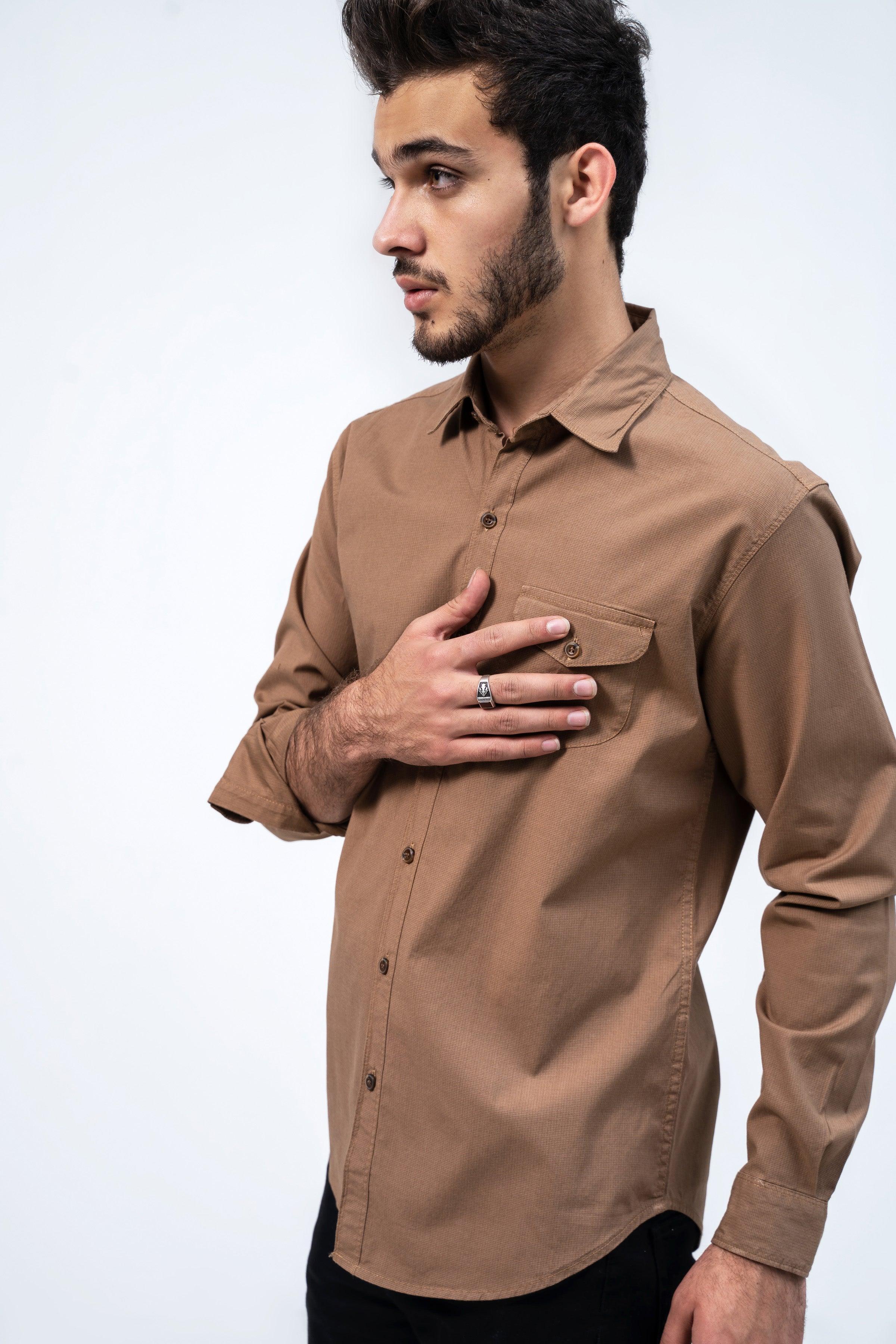 CASUAL SHIRT KHAKI SELF MINI CHECK at Charcoal Clothing