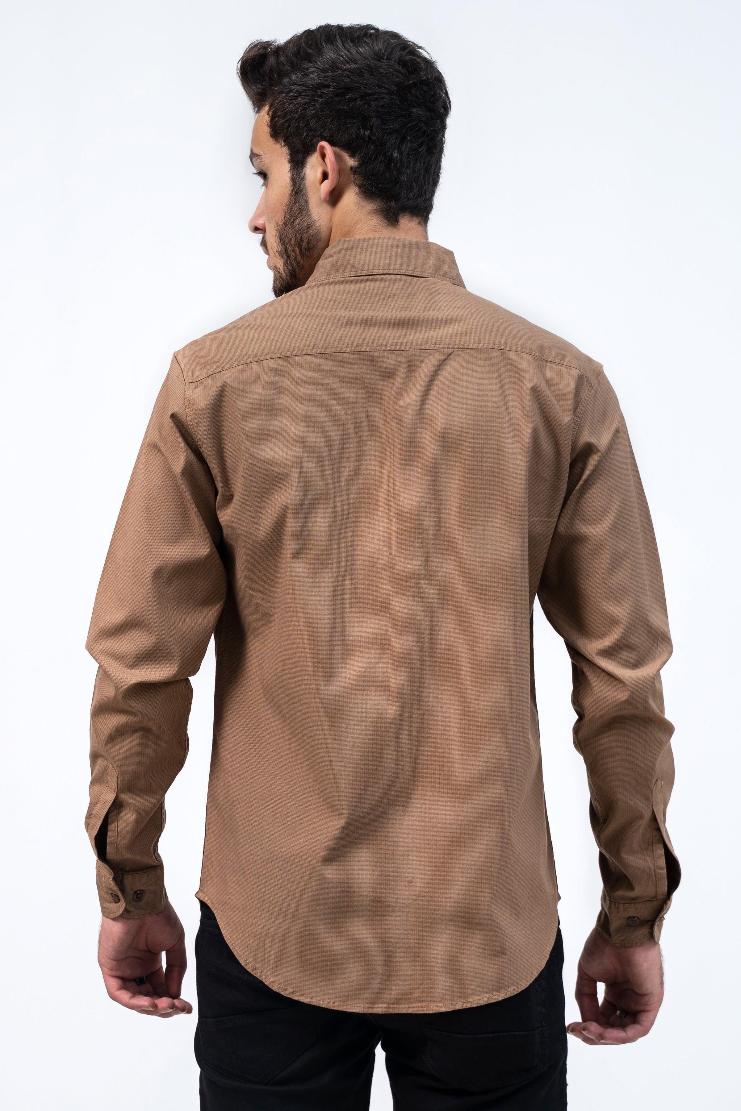 CASUAL SHIRT KHAKI SELF MINI CHECK at Charcoal Clothing