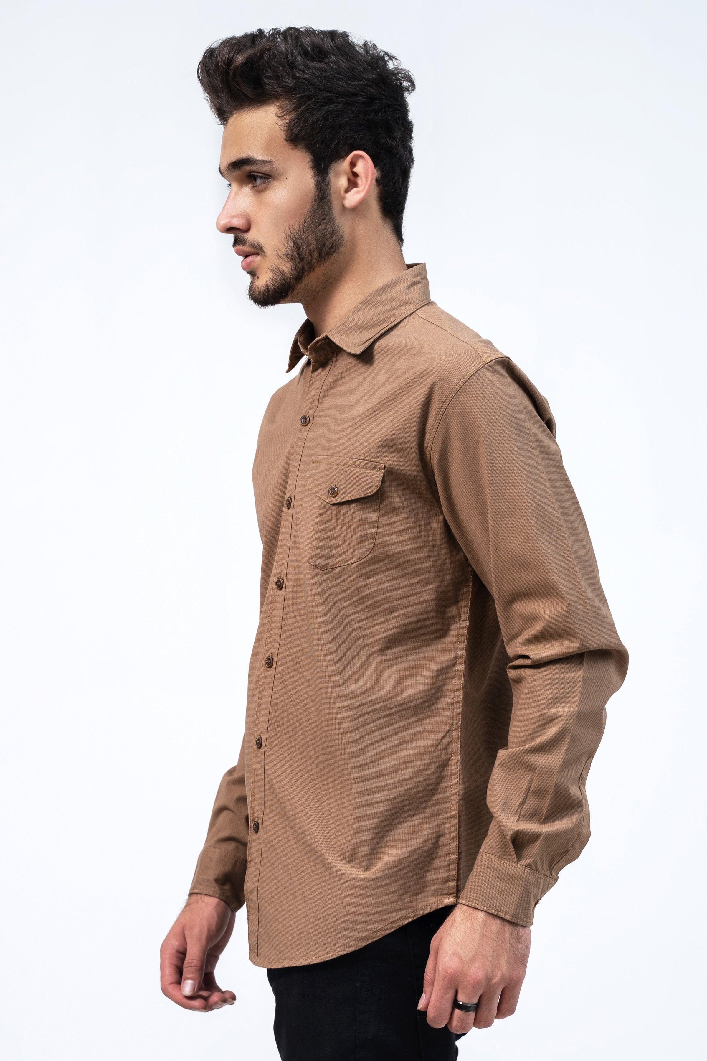 CASUAL SHIRT KHAKI SELF MINI CHECK at Charcoal Clothing