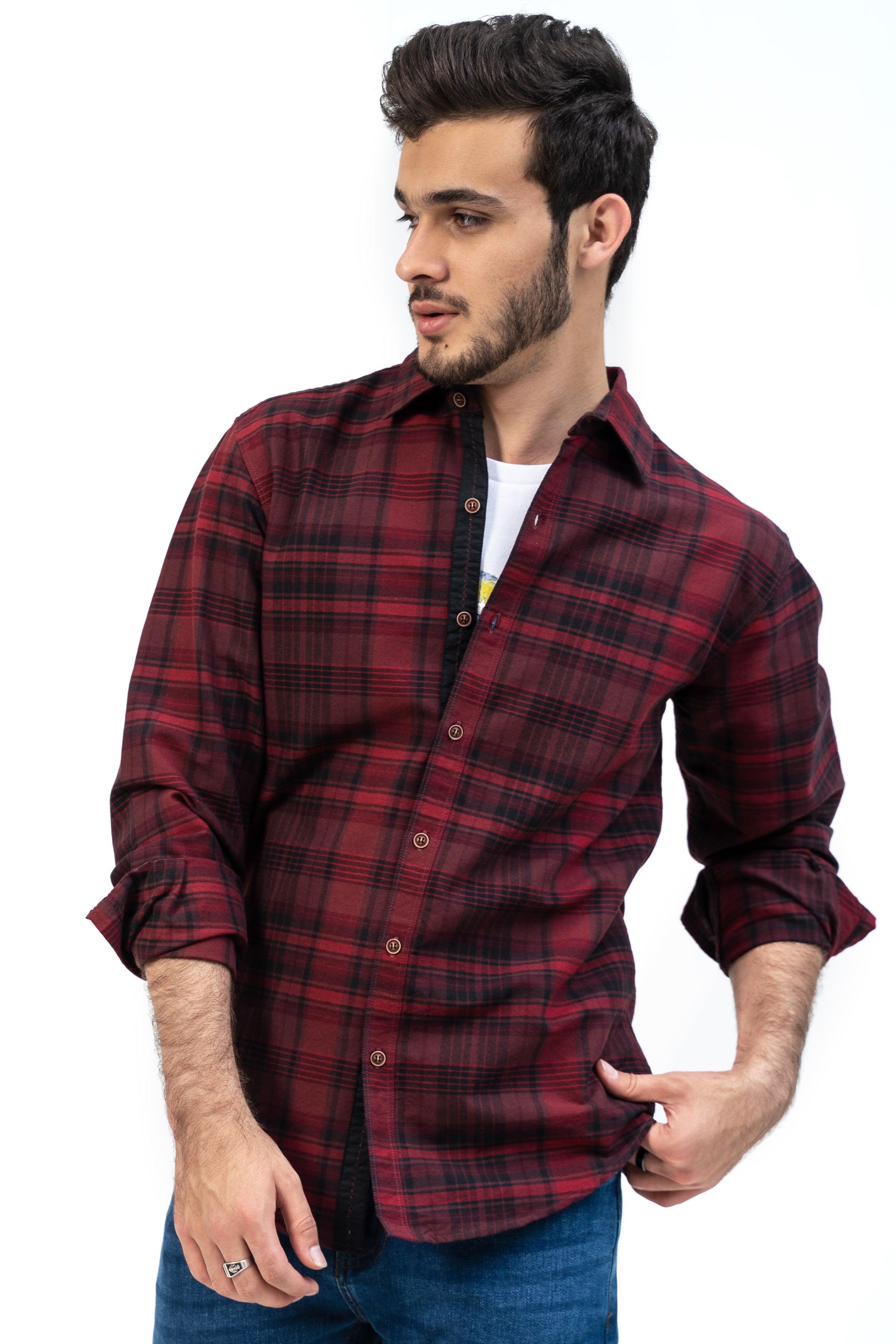 CASUAL SHIRT MAROON BLACK at Charcoal Clothing