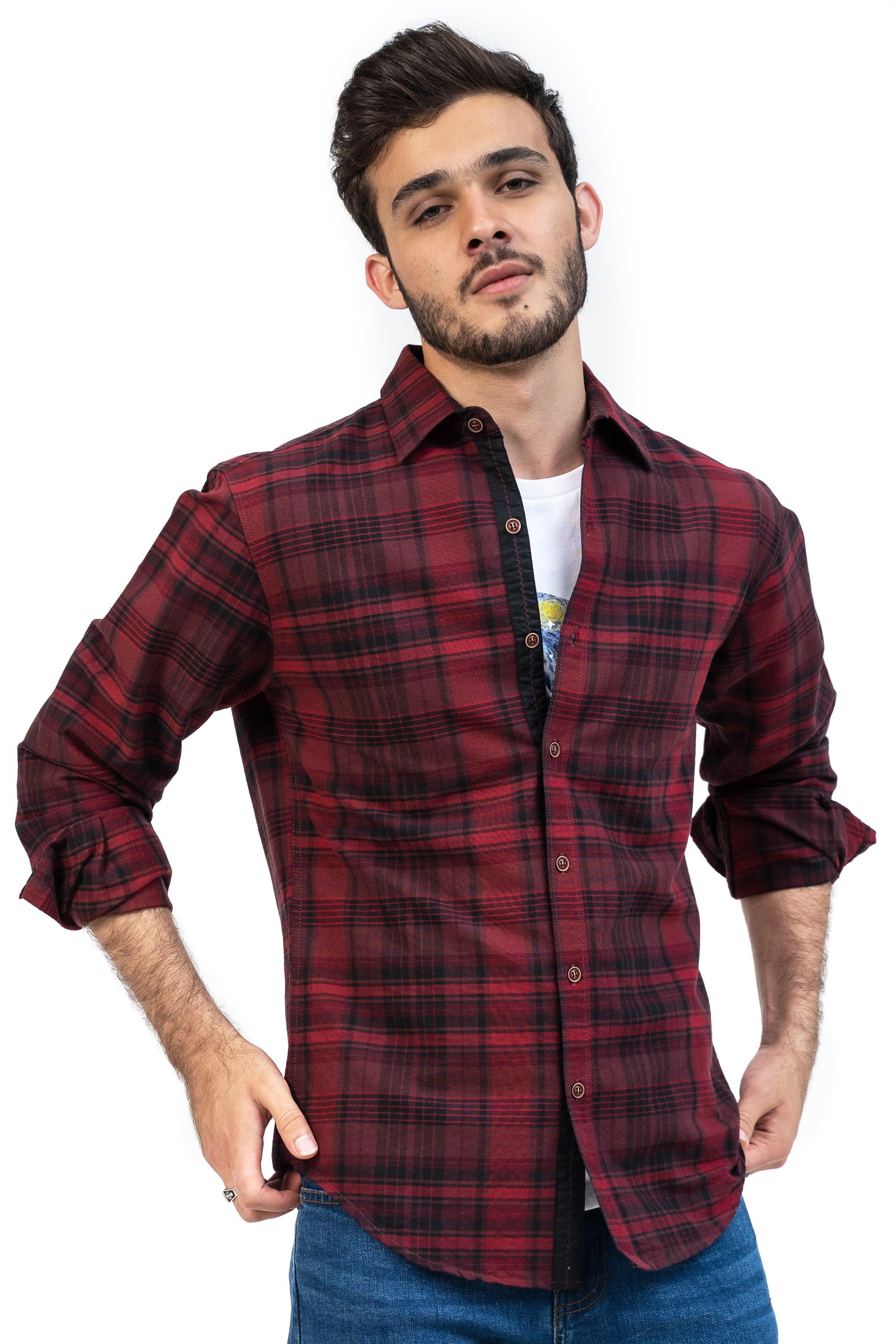 CASUAL SHIRT MAROON BLACK at Charcoal Clothing