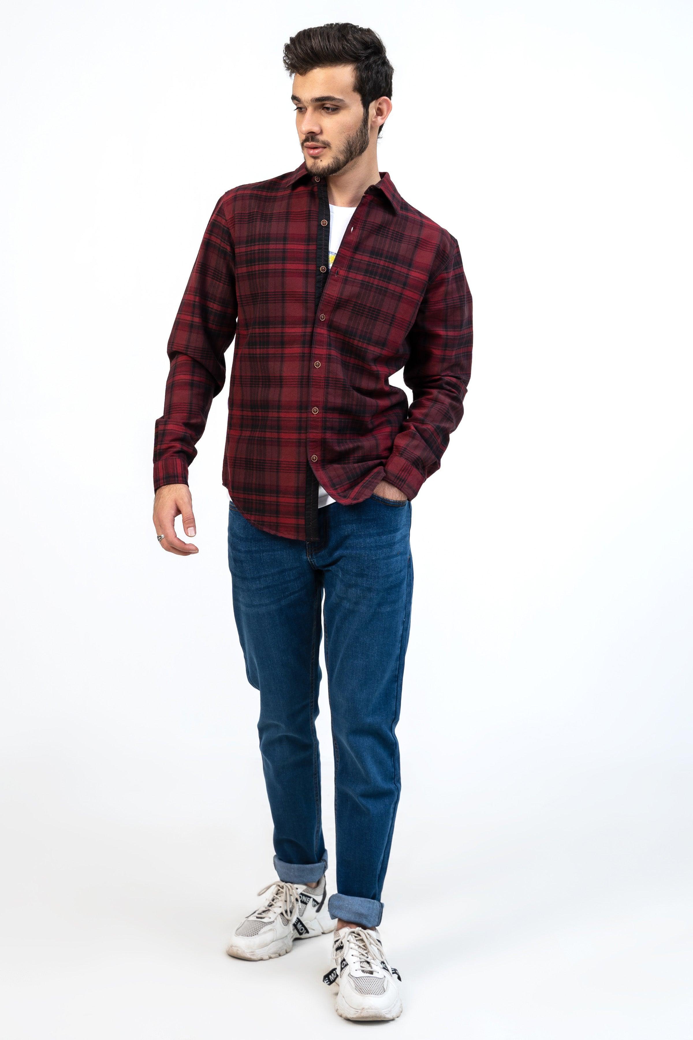 CASUAL SHIRT MAROON BLACK at Charcoal Clothing