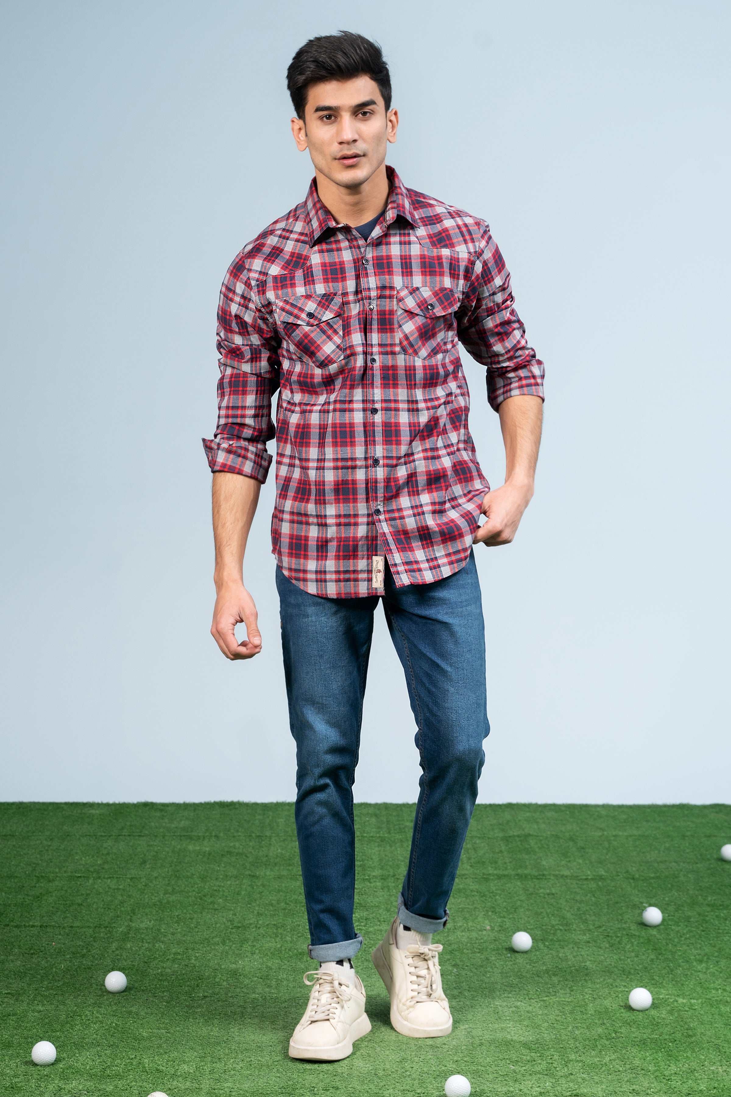 CASUAL SHIRT MAROON CHECK at Charcoal Clothing
