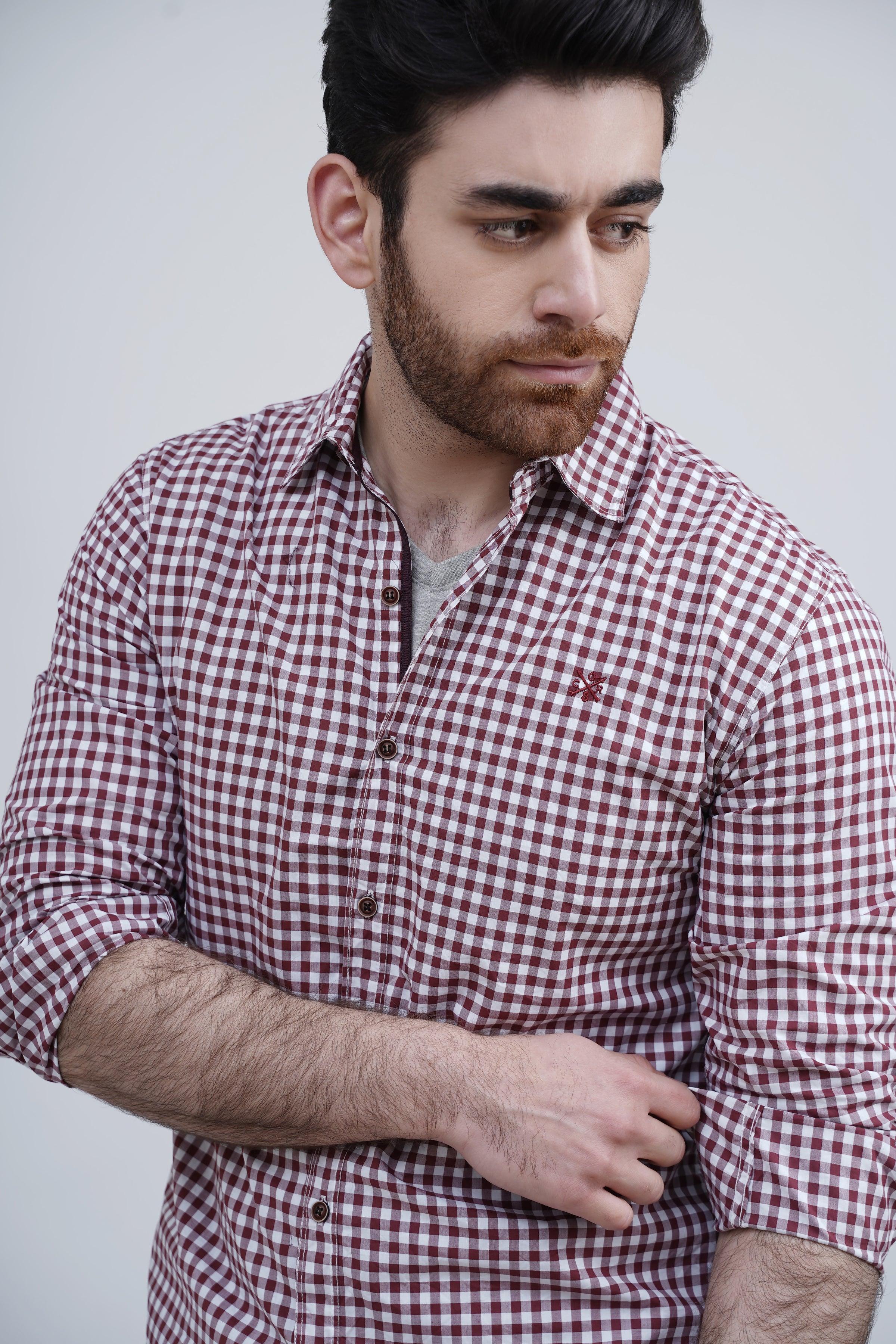 CASUAL SHIRT MAROON CHECK at Charcoal Clothing