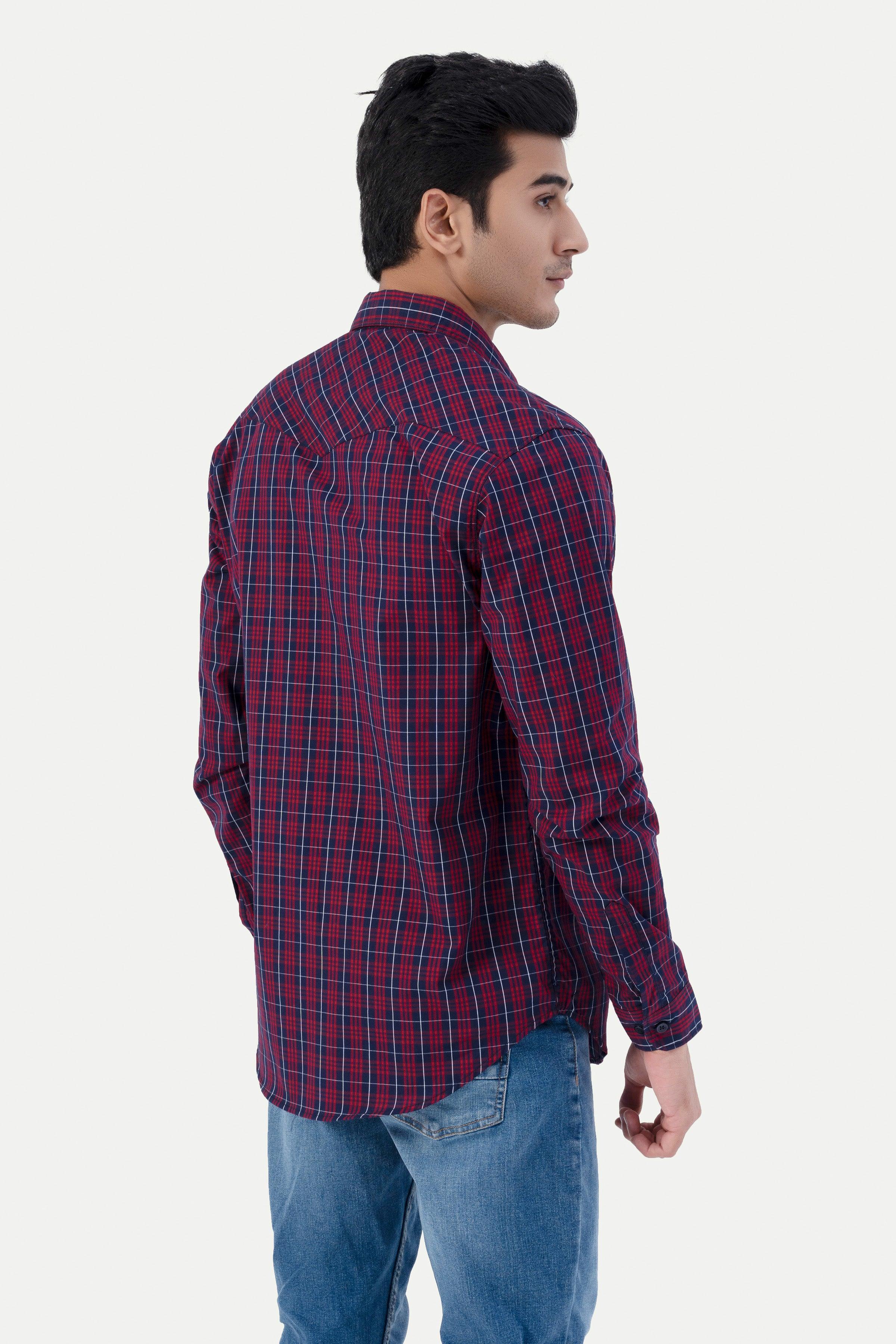 CASUAL SHIRT MAROON CHECK at Charcoal Clothing
