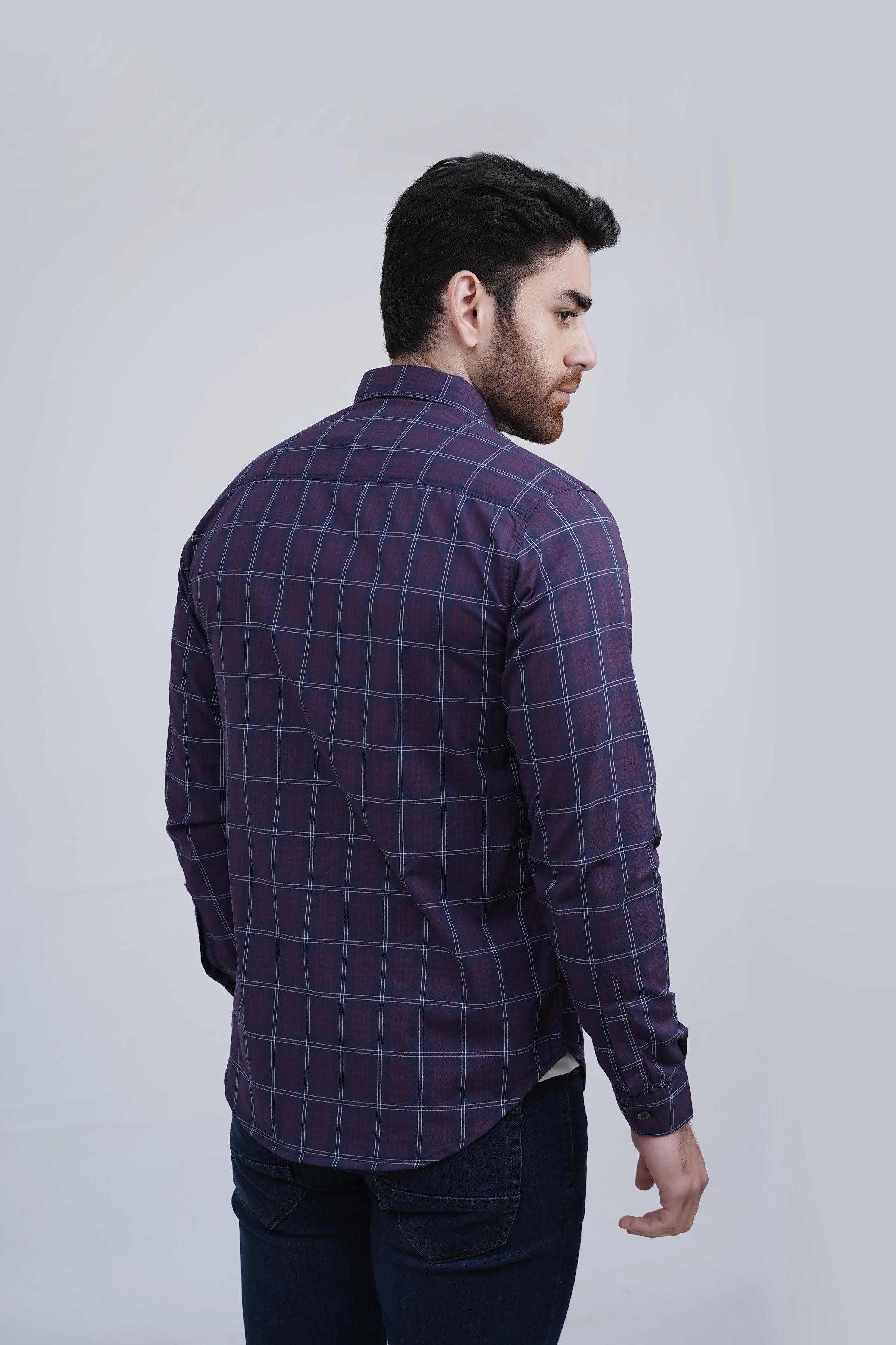 CASUAL SHIRT MAROON CHECK at Charcoal Clothing
