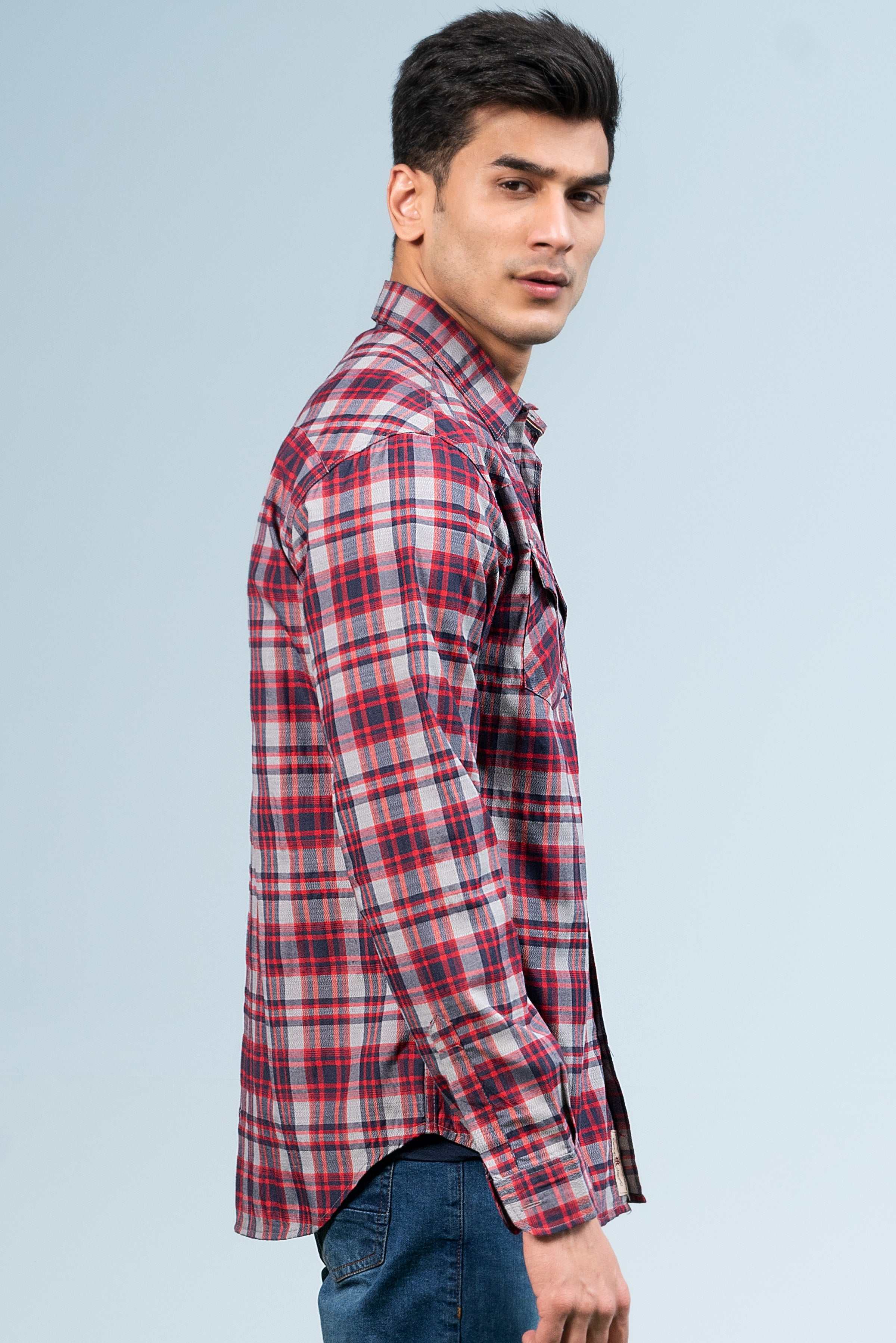 CASUAL SHIRT MAROON CHECK at Charcoal Clothing