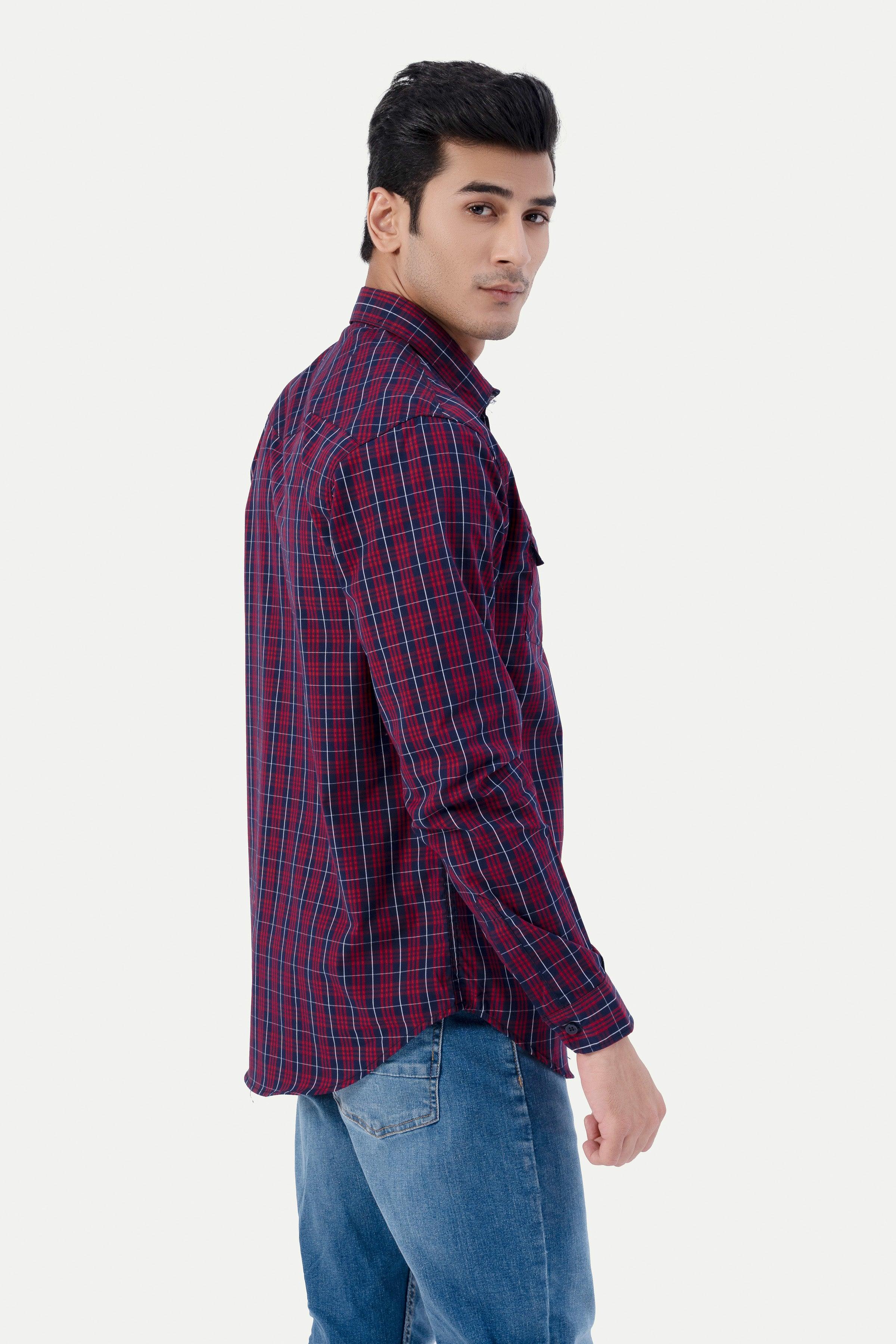 CASUAL SHIRT MAROON CHECK at Charcoal Clothing