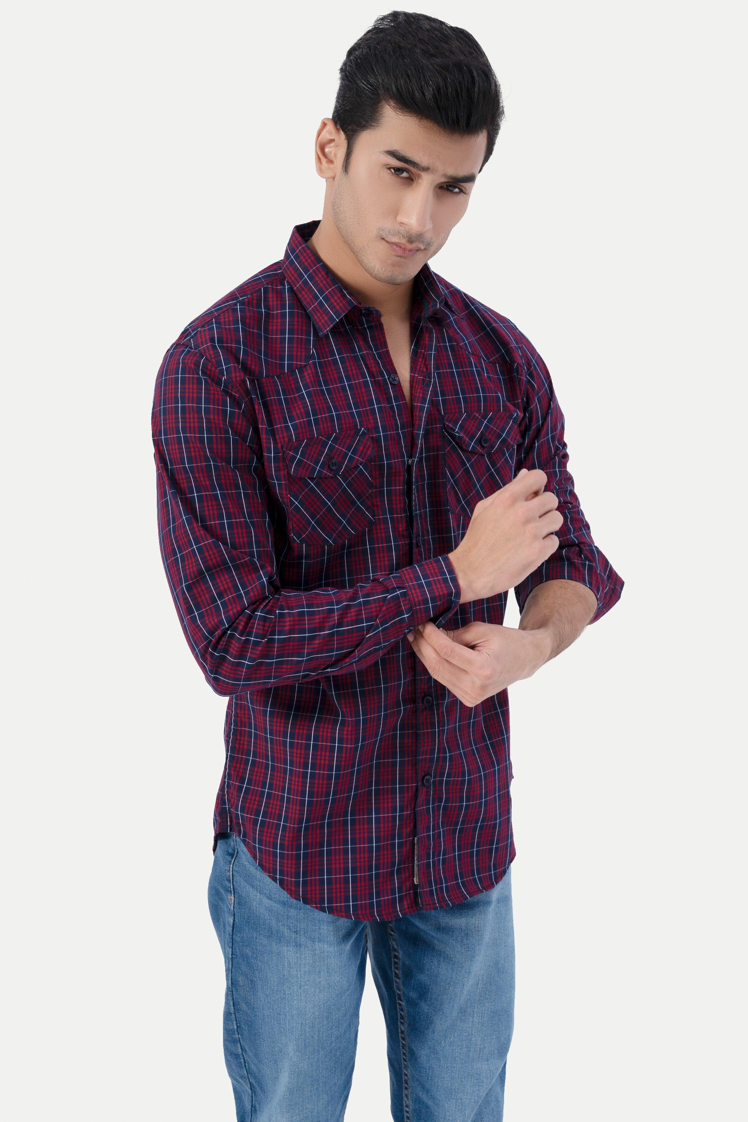 CASUAL SHIRT MAROON CHECK at Charcoal Clothing
