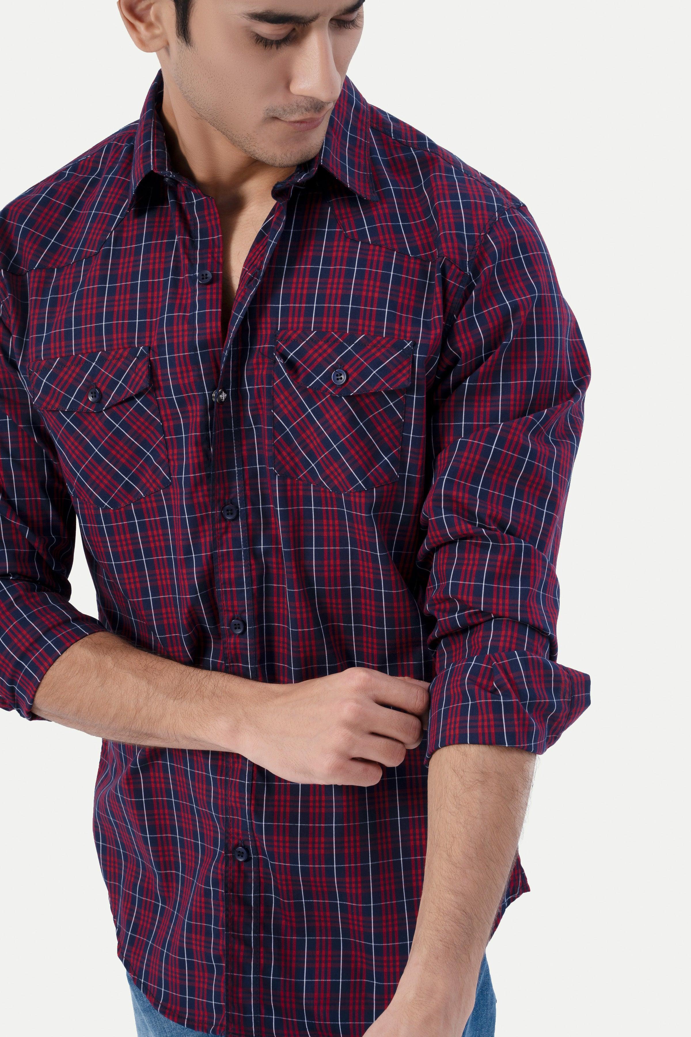 CASUAL SHIRT MAROON CHECK at Charcoal Clothing