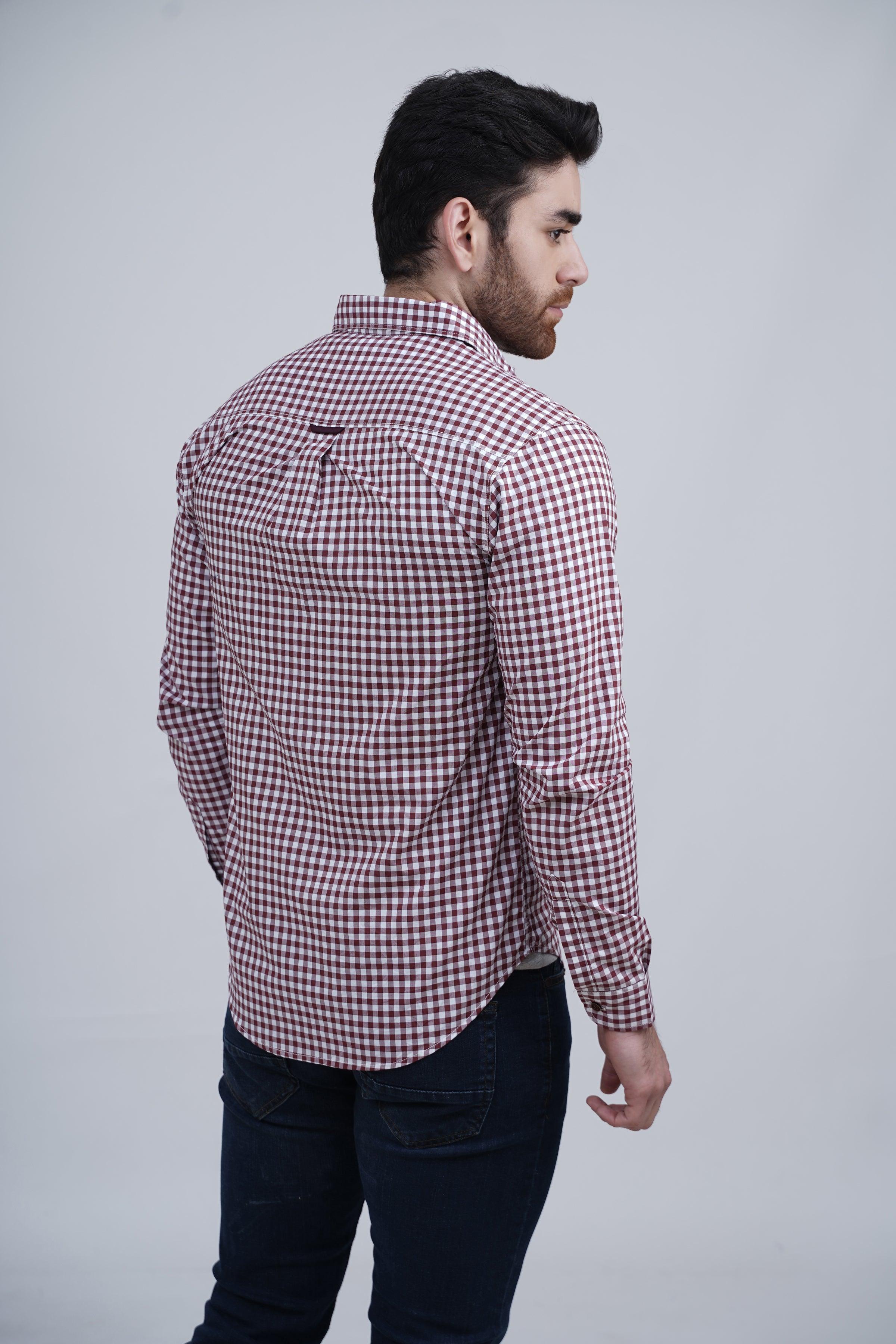 CASUAL SHIRT MAROON CHECK at Charcoal Clothing
