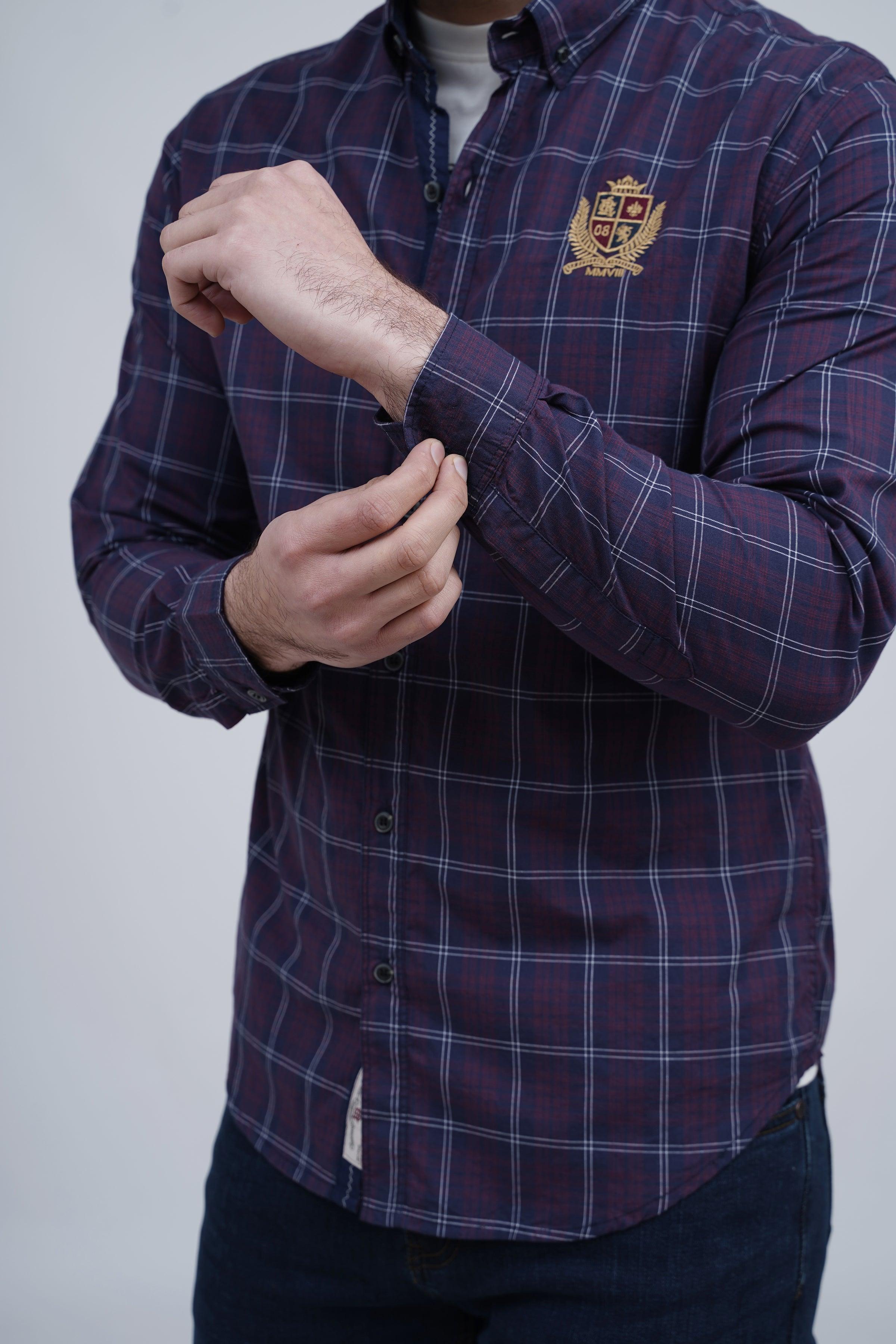 CASUAL SHIRT MAROON CHECK at Charcoal Clothing