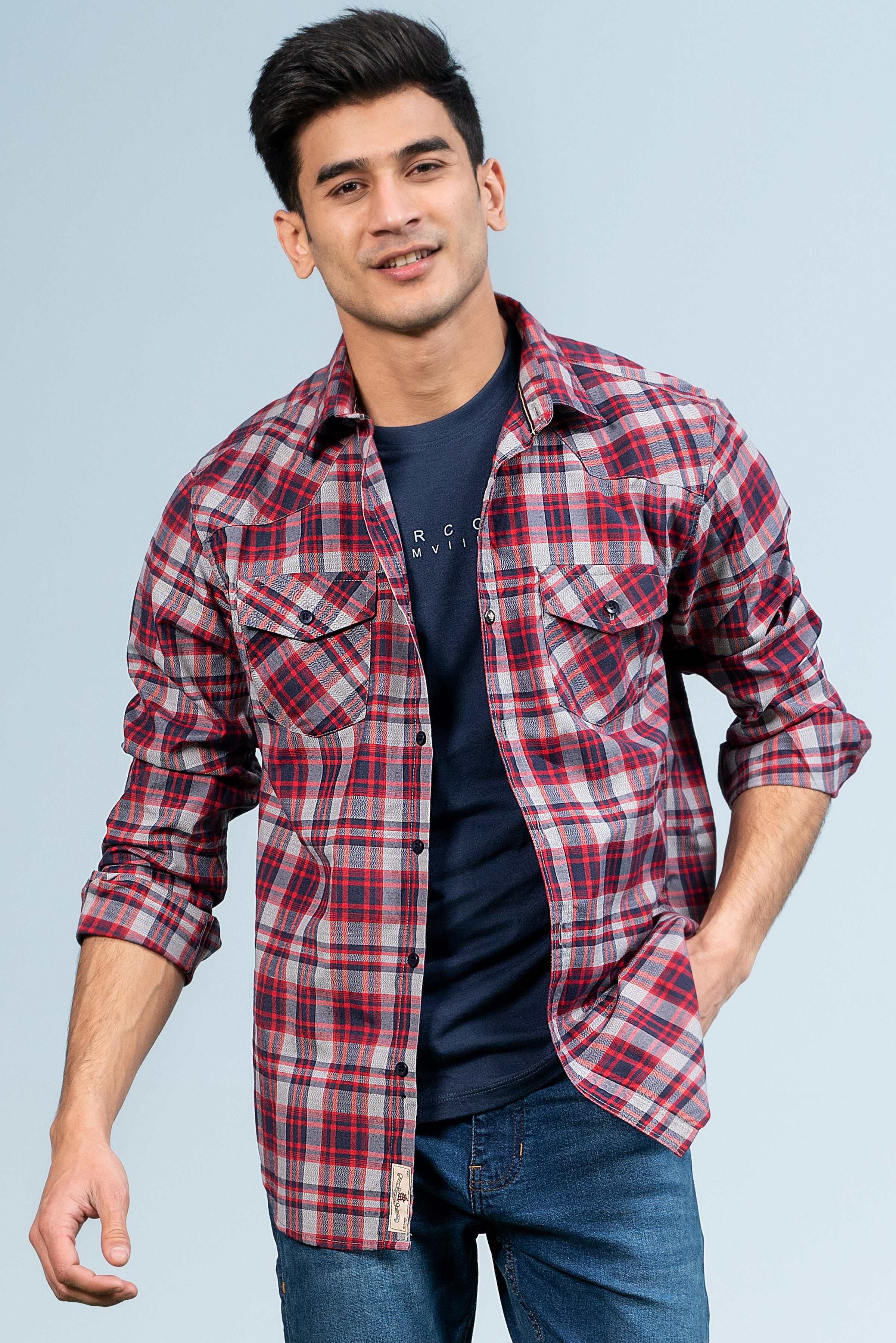 CASUAL SHIRT MAROON CHECK at Charcoal Clothing
