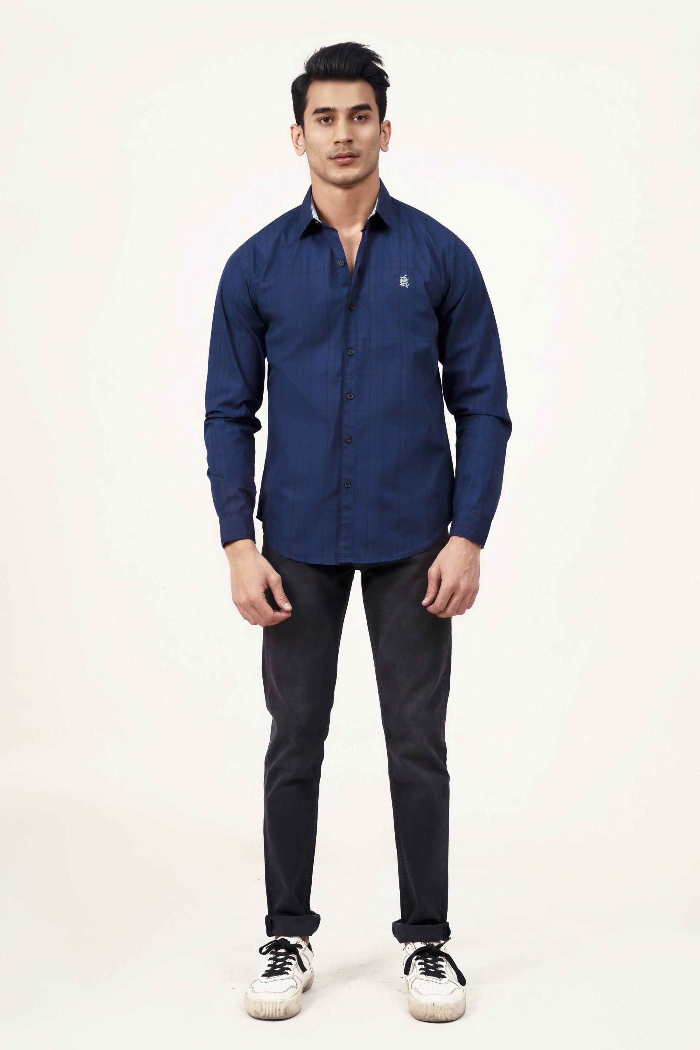 CASUAL SHIRT NAVY BLACK CHECK at Charcoal Clothing