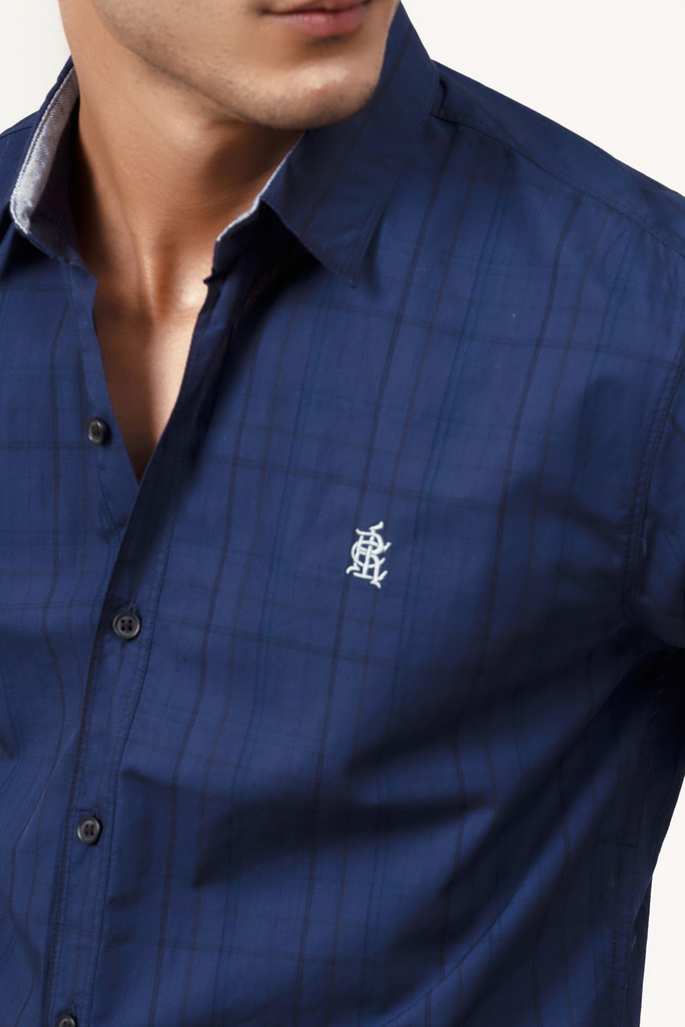 CASUAL SHIRT NAVY BLACK CHECK at Charcoal Clothing