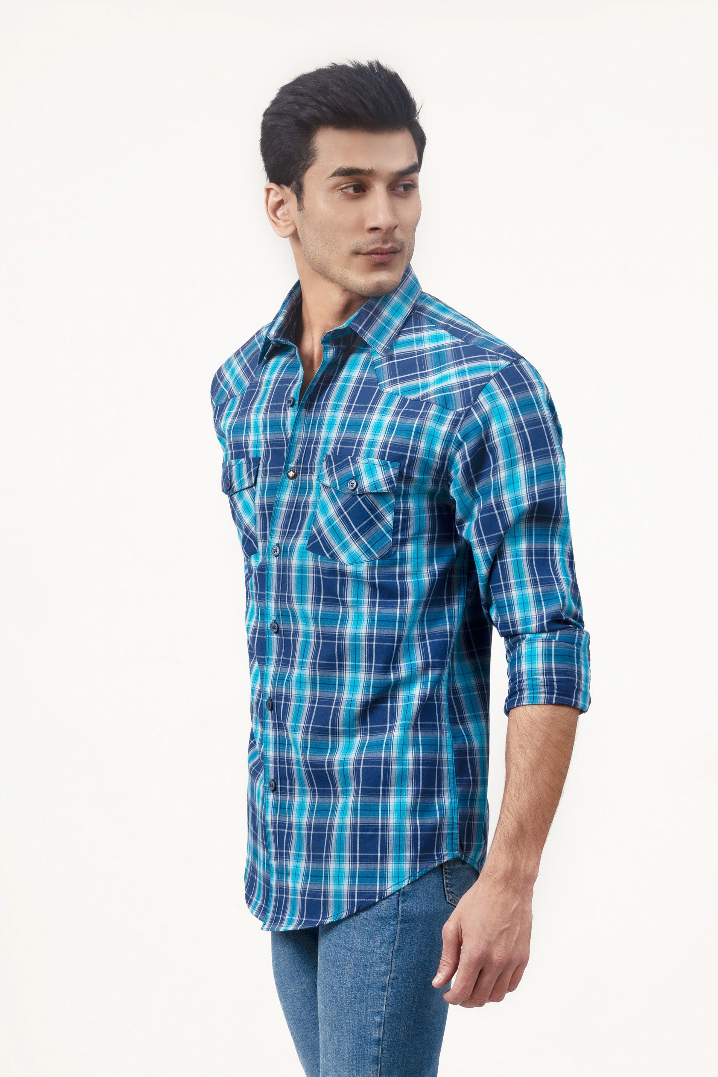 CASUAL SHIRT NAVY BLUE CHECK at Charcoal Clothing