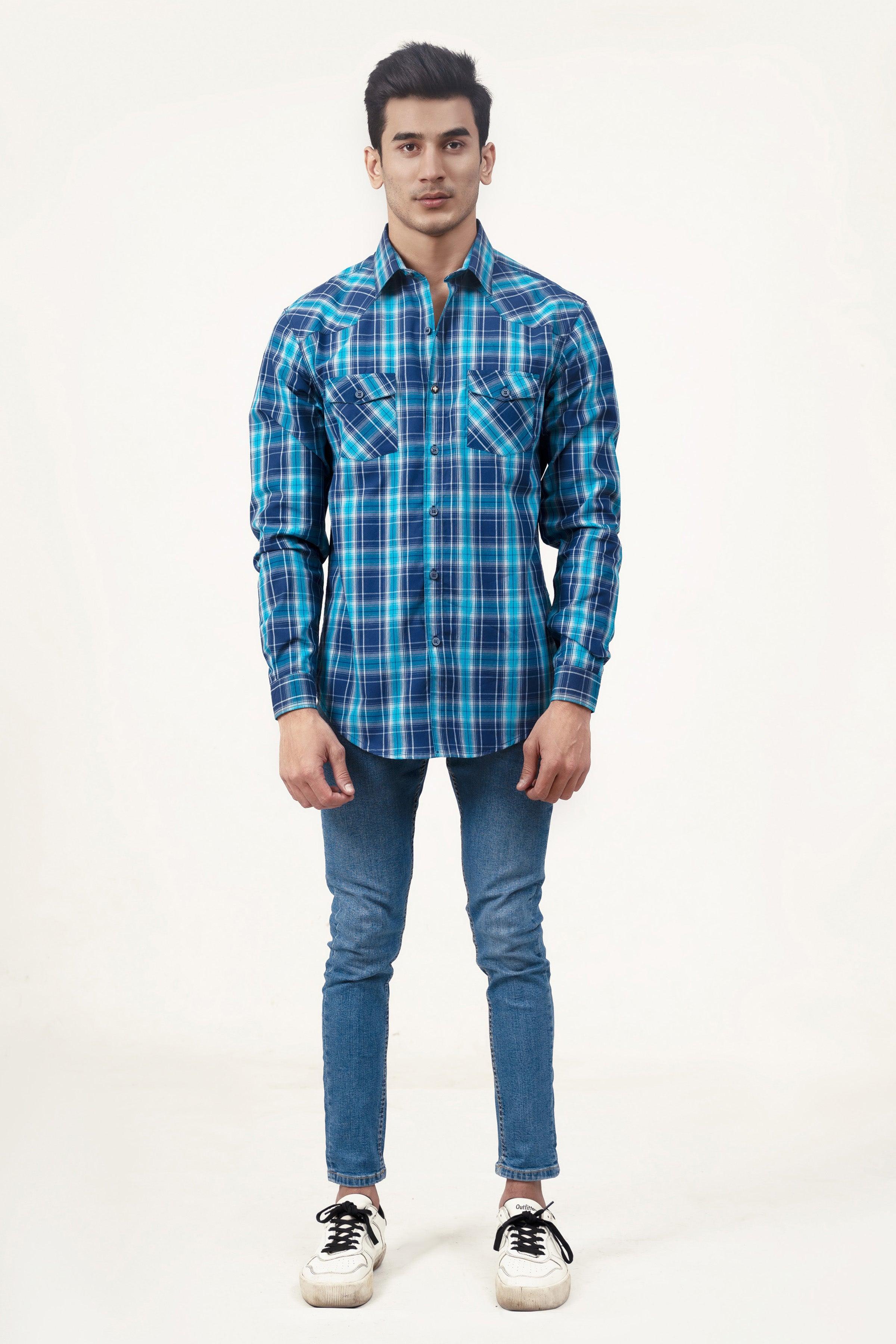 CASUAL SHIRT NAVY BLUE CHECK at Charcoal Clothing