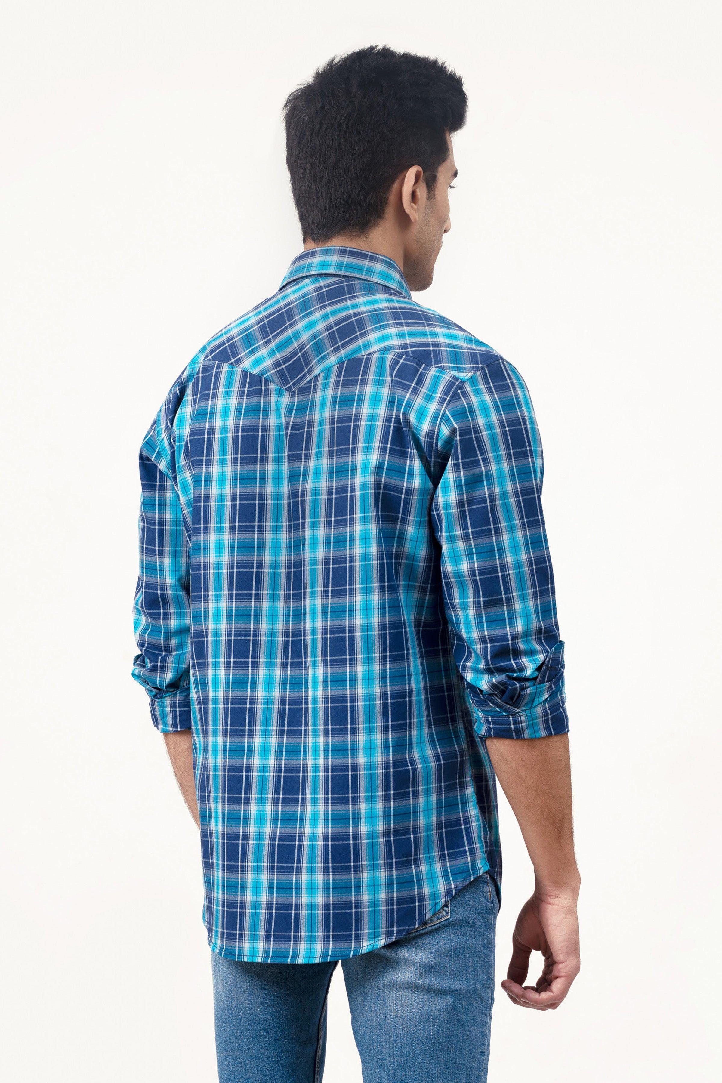 CASUAL SHIRT NAVY BLUE CHECK at Charcoal Clothing