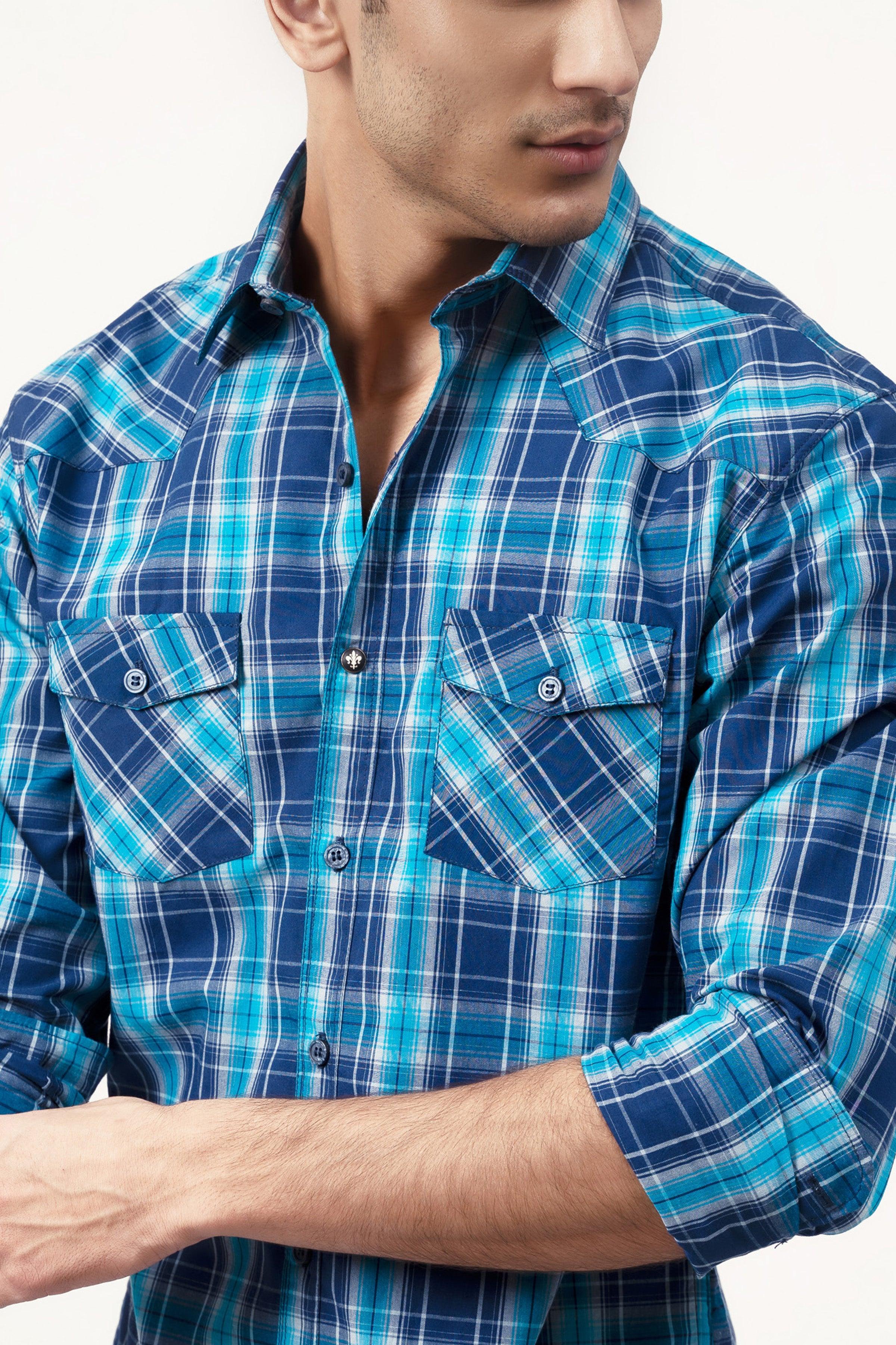 CASUAL SHIRT NAVY BLUE CHECK at Charcoal Clothing